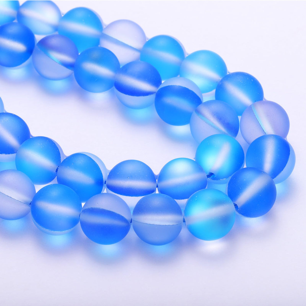 uxcell Matte Crystal Glass Beads 6mm Synthetic Frosted Shining Semi-Precious Round Loose Beads Synthetic Moonstone for Jewelry Making DIY Bracelet, Blue