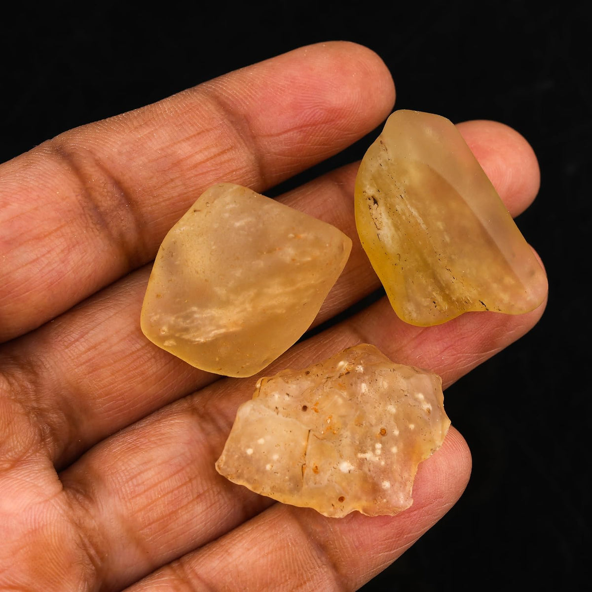 CRYSTALINES (3pcs Natural Raw Libyan Desert Glass Tektite Stone, Genuine Libyan Gold Tektite Rough Stone, Wicca & Reiki Healing Crystals, Meteorite Gems Collector Specimen