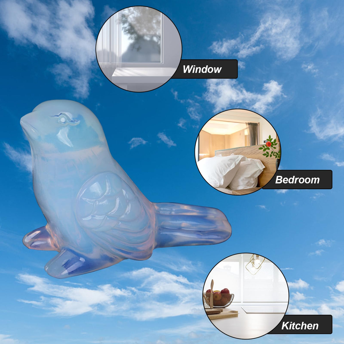 Ytbeoxk Opalite Crystal Bird Carving Hand Carved Gemstone Bird Figurine 2.4 Inch Polished Animal Sculpture Healing Stone Home Office Desk Decoration Gift Collection