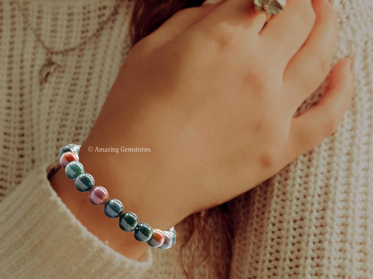 Amazing Gemstone Crystal Bracelet for Women Men's Gifts - Protection Healing Crystal Bracelet - 8mm Gemstone Beaded Stretchable Bracelet Pulseras Para Hombres Mujer Stocking Stuffers Mothers Day Gift (Bloodstone)