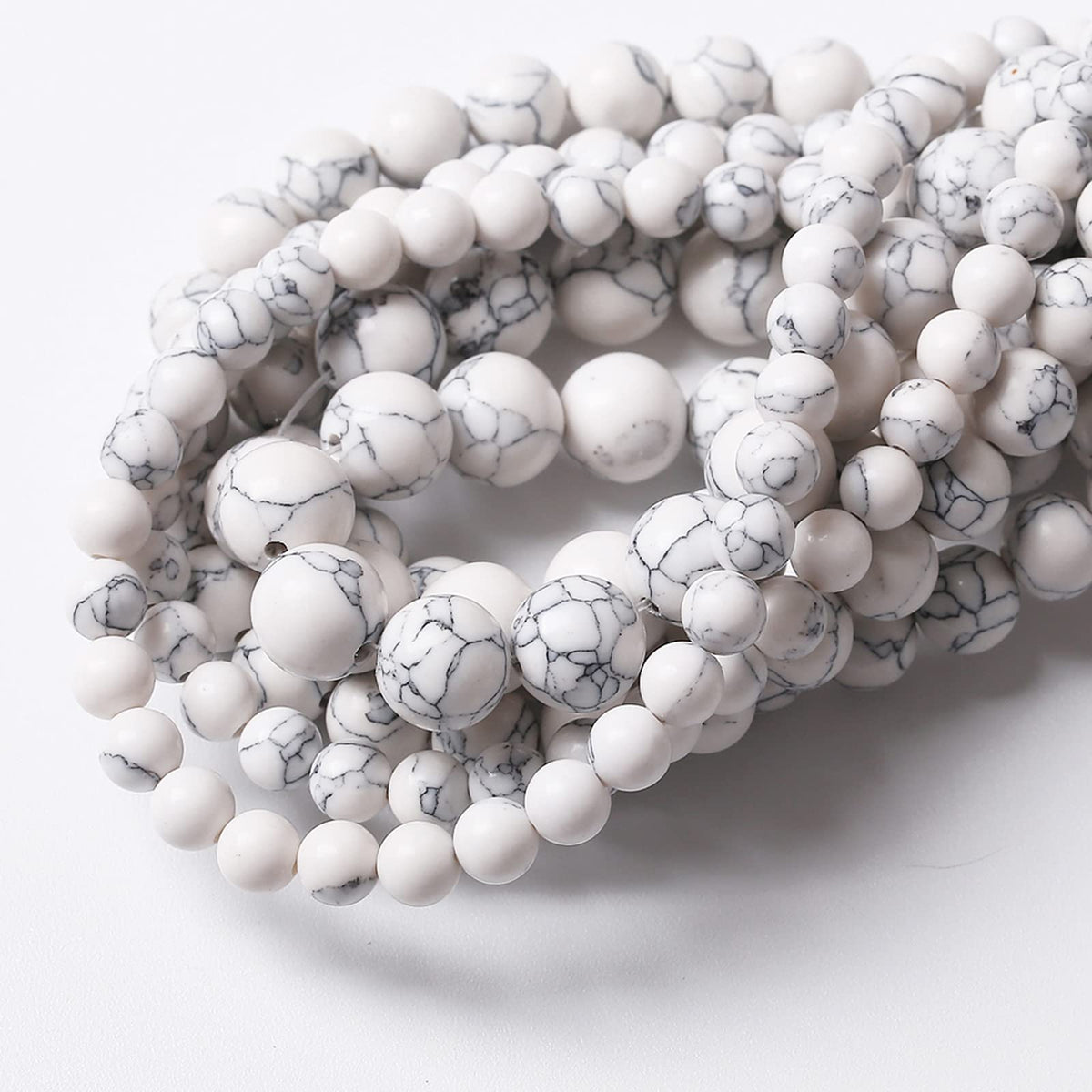 32PCS 12MM White Howlite Turquoises Round Loose Beads Natural Gemstone Beads for Jewelry Making DIY Bracelet Necklace 15"