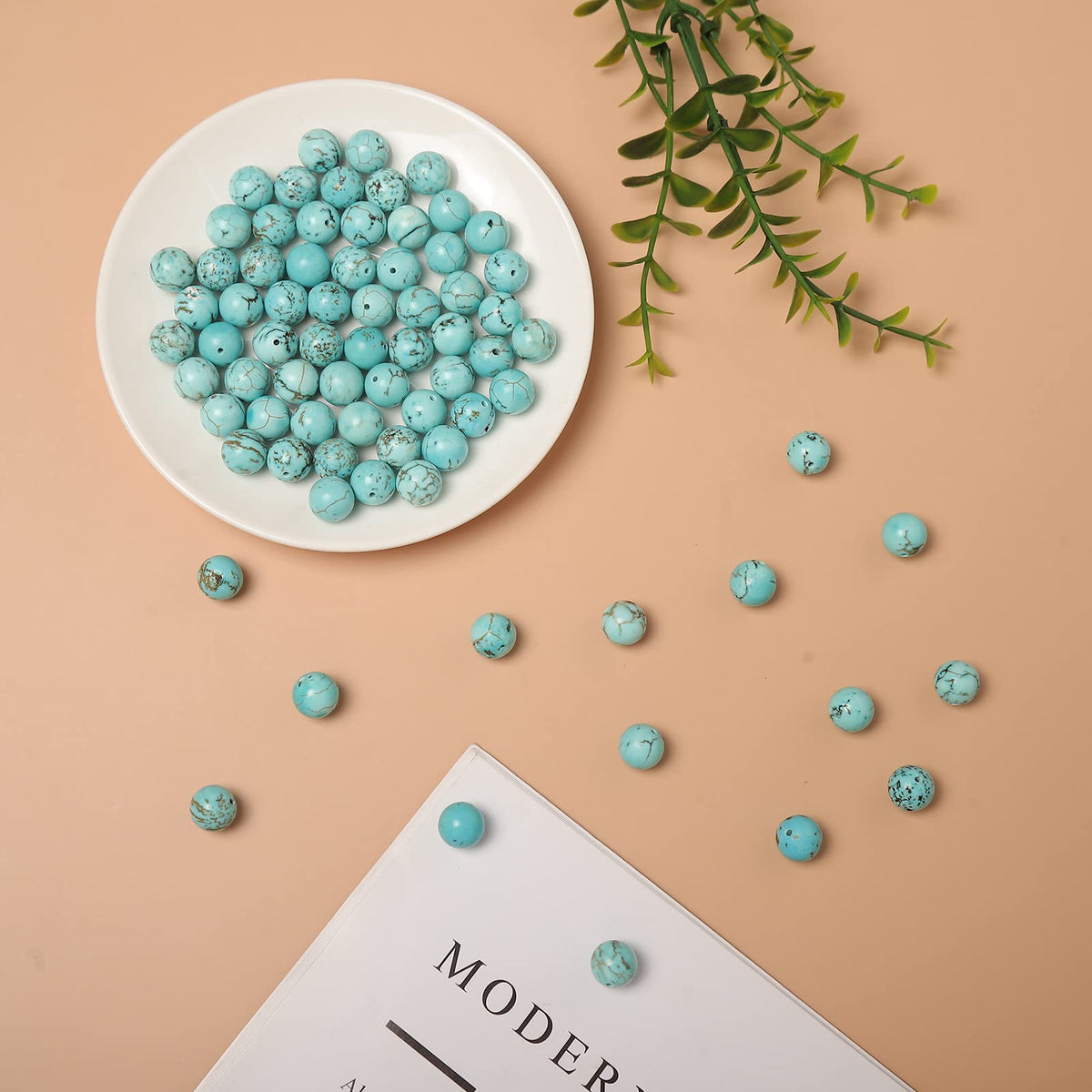 60pcs 6mm Natural Turquoise Gemstone Beads Energy Healing Crystal Round Loose Stone Beads for Jewelry Making, DIY Bracelets Necklaces