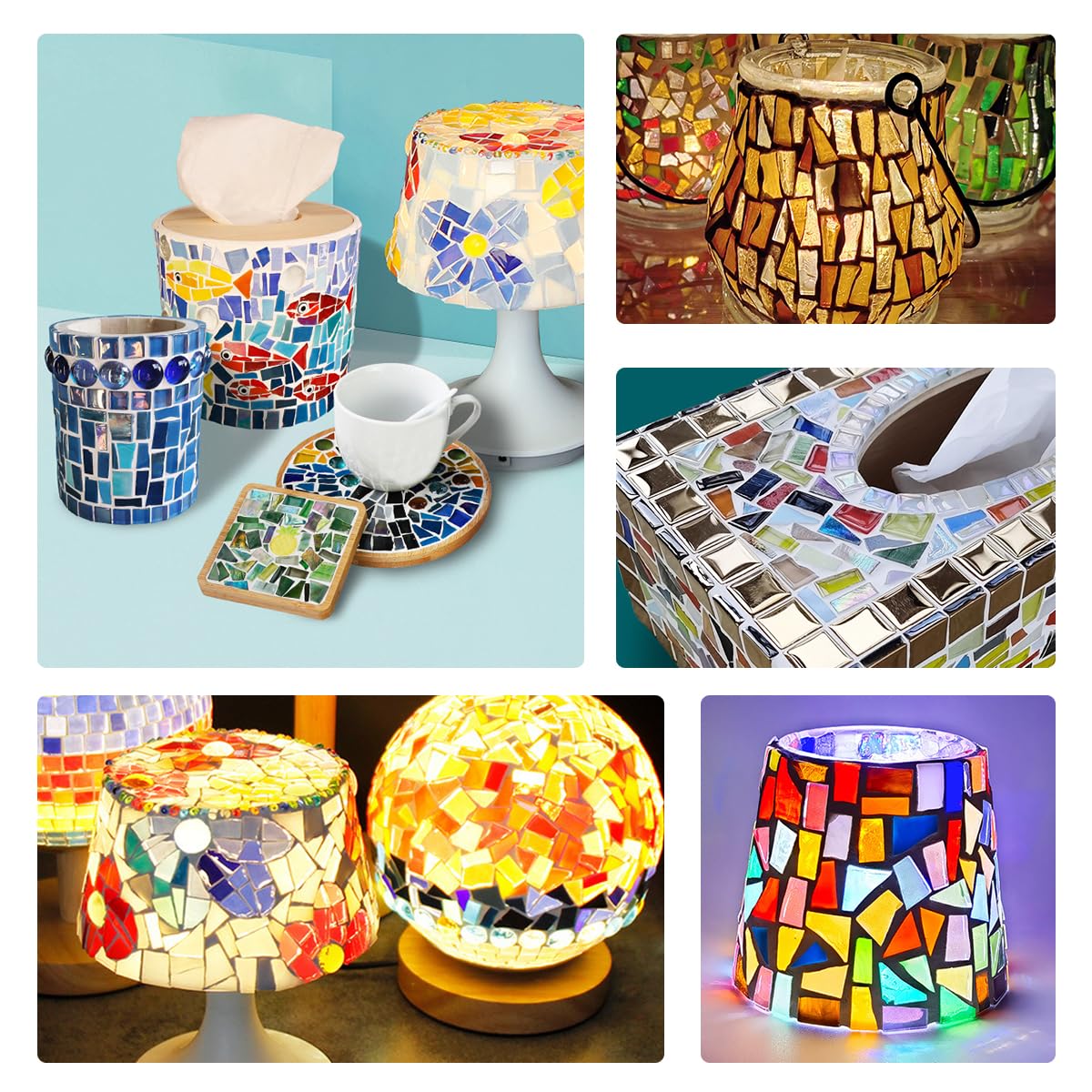Yazikisa 1.1 lb Irregular Glass Mosaic Tiles for Crafts Bulk Silver Mirror Broken Tile Pieces Adults Kids Handmade DIY Art Making Supplies Scraps Flowerpots Vases Decoration