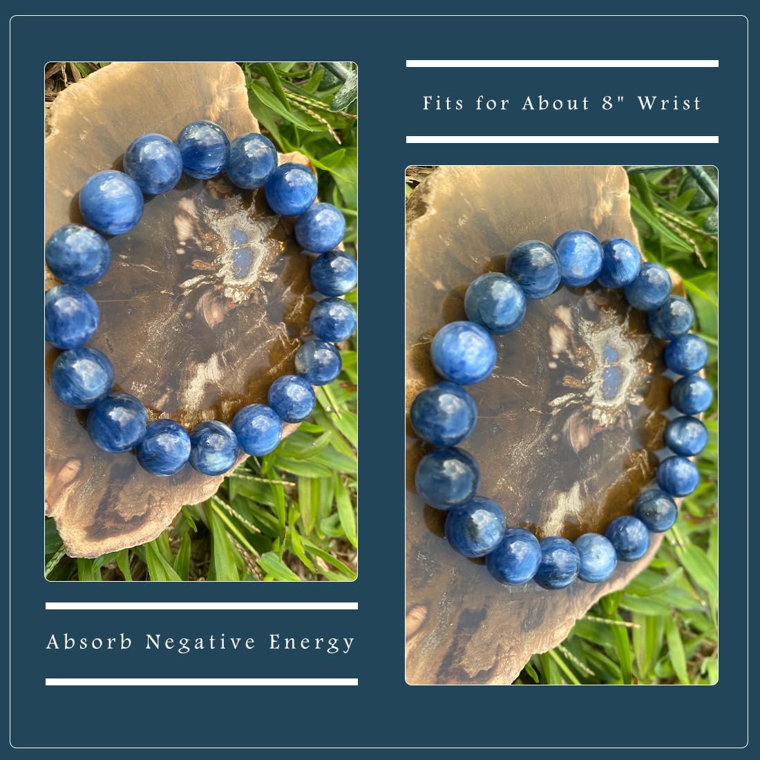 Natural Kyanite Bracelet 10MM for Women Men Beads | Control of Your Life - Fits for About 7.5" Wrist | Anxiety & Stress Relief | Absorb Negative Energy | Come With Box & Velvet Pouch & Beading Kit