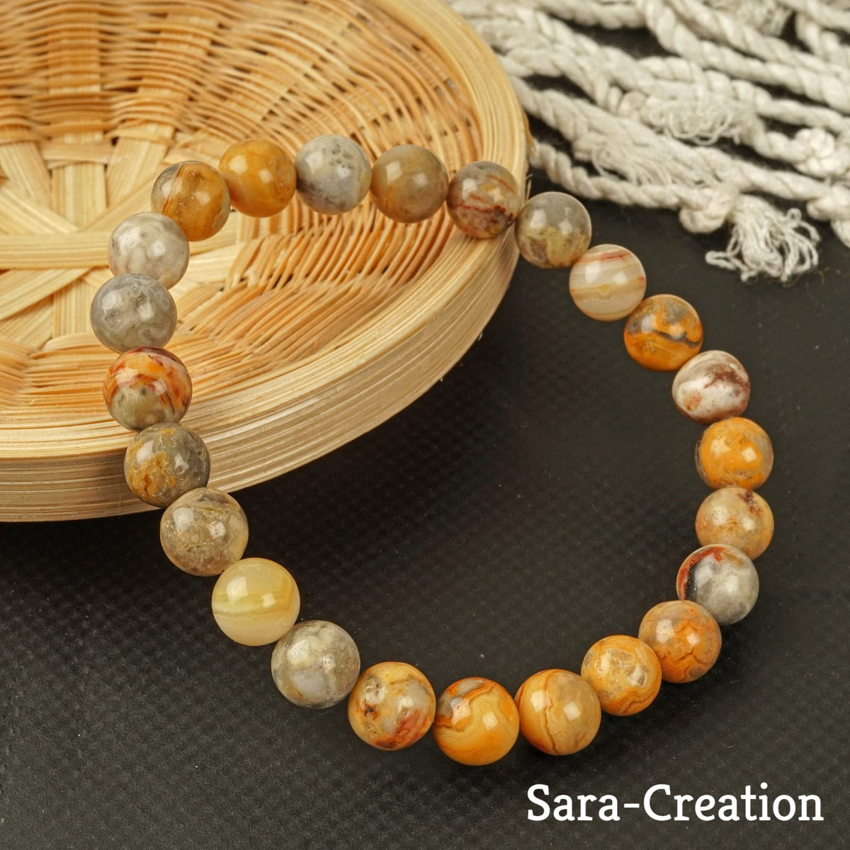 sara creation Crazy Lace Agate Bead Bracelet - Adjustable Natural Gemstone Stone Bracelets - Healing For Girl Women Men