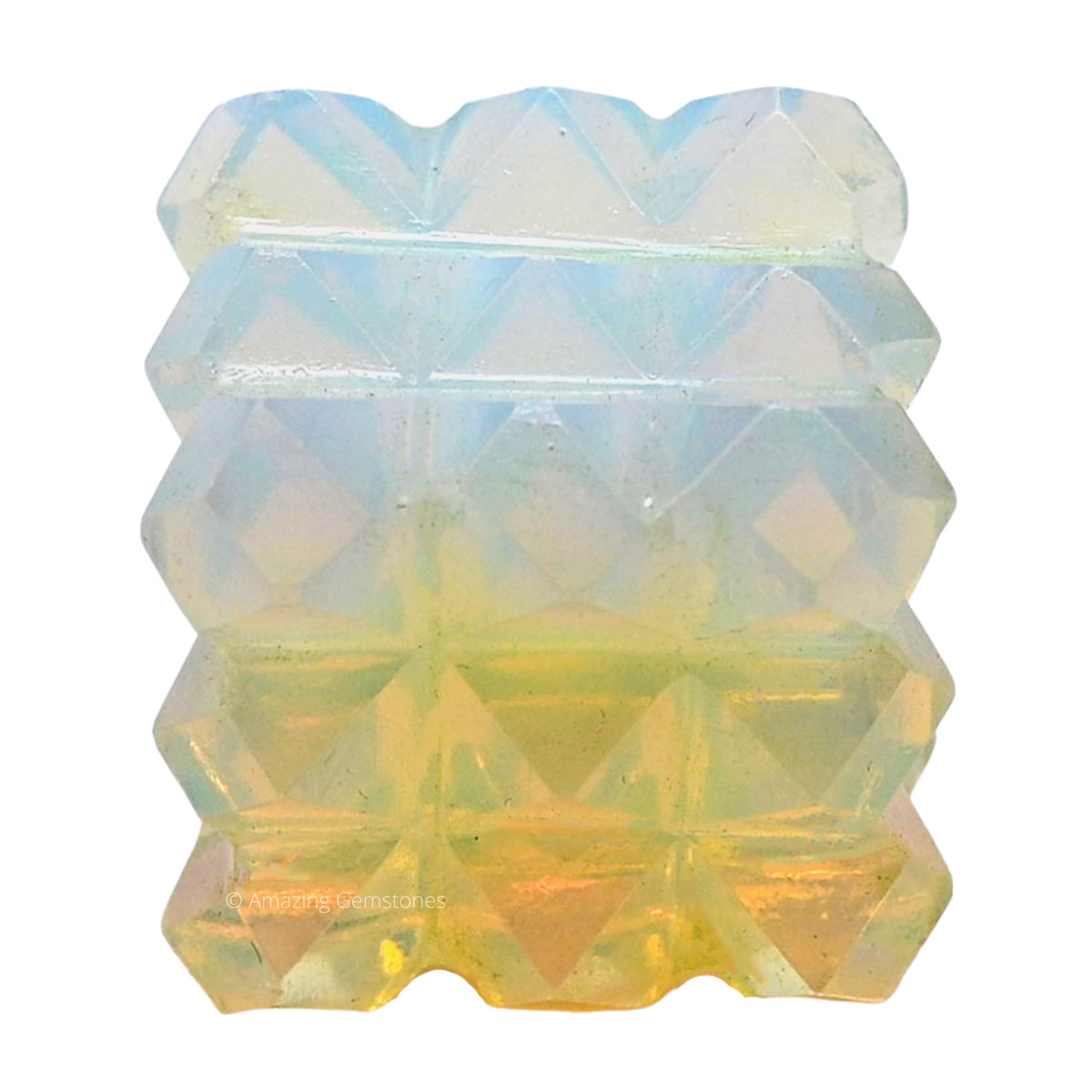 Amazing Gemstone Opalite Crystal Cube with 54 Pyramid - 1" Mini Lemurian Pyramid Cube Figurine of Natural Stone Pyramid for Meditation, Reiki, Chakra Balancing Vastu Pooja and Crystal Grids