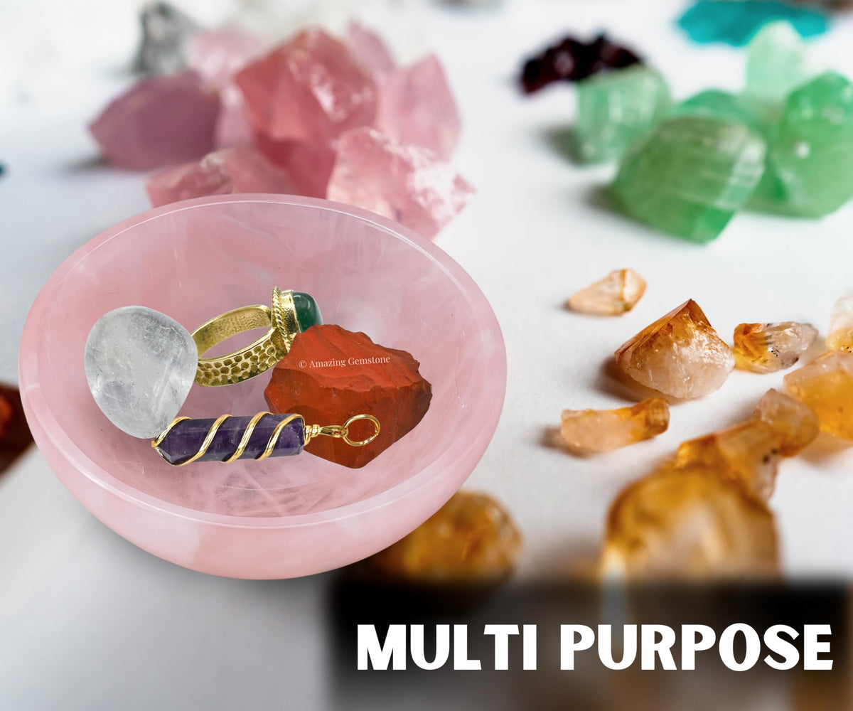 Rose Quartz Crystal Bowl - 3 Inch Decorative Bowls for Room and Home Decor - Gemstone Healing Crystals for Elegant Display, Positive Energy Balance and Gift