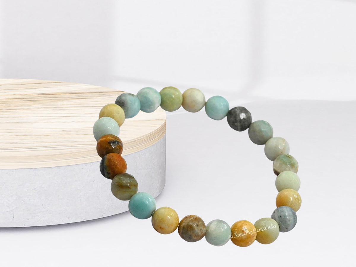 Amazing Gemstone Mexican Amazonite Bracelet for Women - Chakra Mens Bracelet Protection Crystals and Healing Stones - Blessing Bracelet Spiritual Meditation Gift (Faceted Beaded Bracelet)