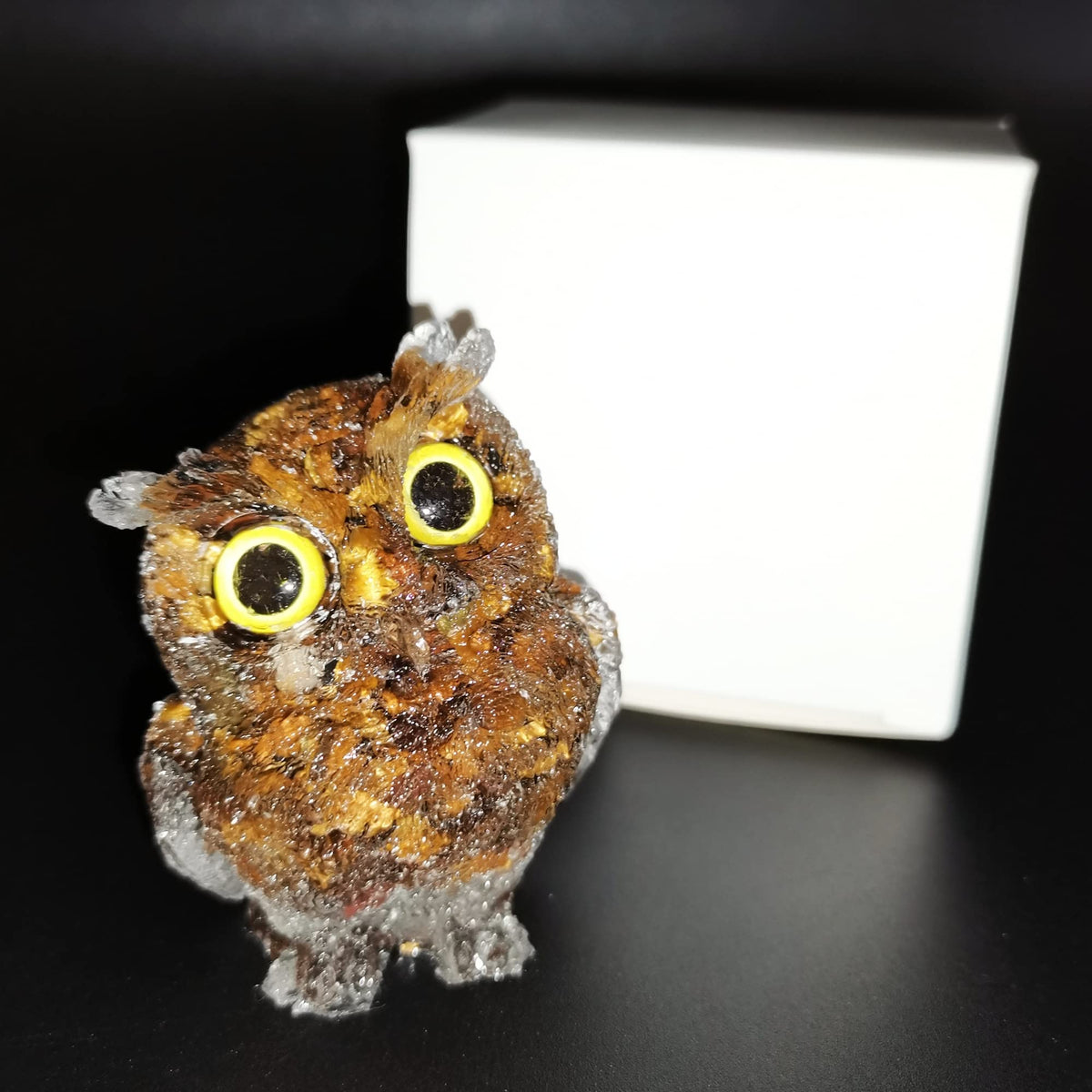 Reyife Hand-Carved Natural Crystal Owl Statue Reiki Healing Gemstone Animal Figurines Home Office Car Decoration The Best Gifts 2.4 inches (Tiger Eyes Stone)