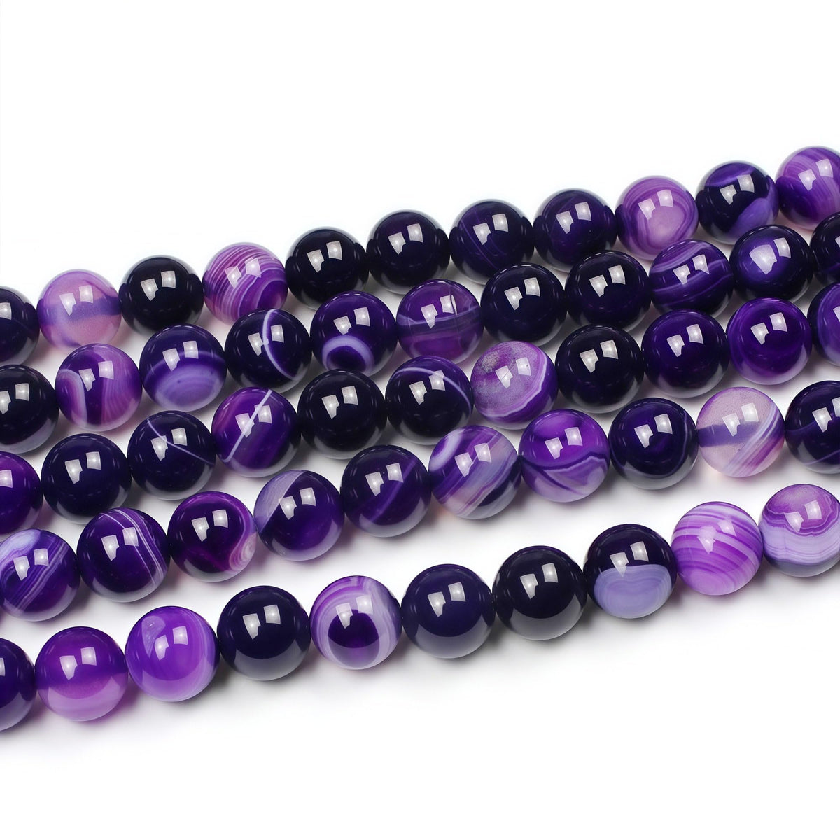 MJDCB Natural Stone Beads Purple Striped Agate Round Loose Beads for Jewelry Making DIY Bracelet Necklace (12mm)