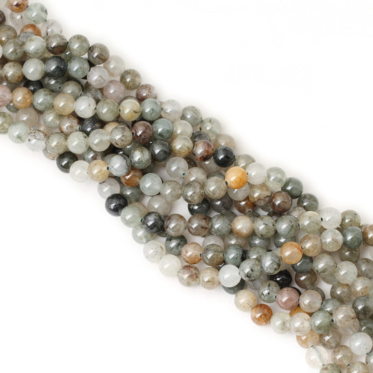CHEAVIAN 45PCS 8mm Natural Green Phantom Crystal Round Loose Beads for Jewelry Making 1 Strand 15"