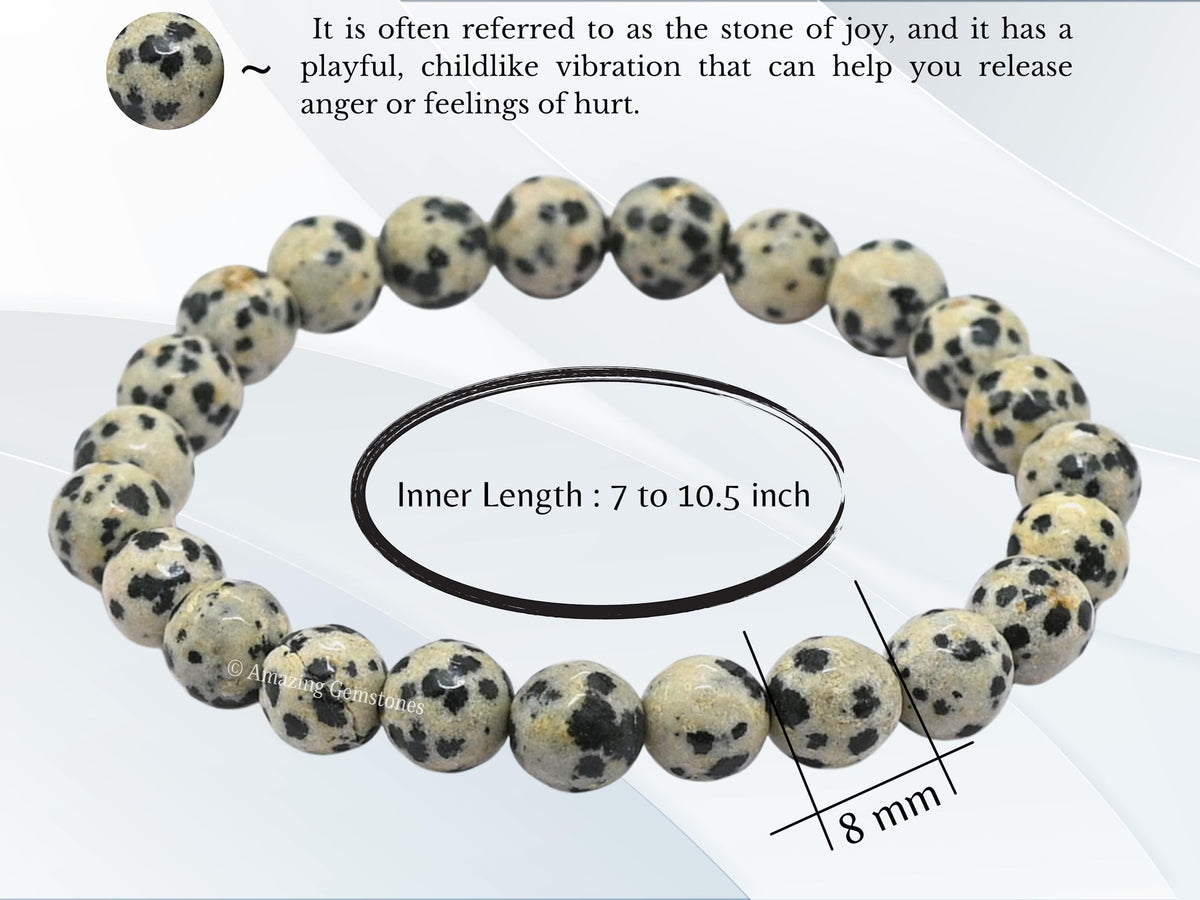 Amazing Gemstone Dalmatian Jasper Bracelet for Women - Chakra Mens Bracelet Protection Crystals and Healing Stones - Blessing Spiritual Meditation Stocking Stuffers (Faceted Beaded Bracelet)