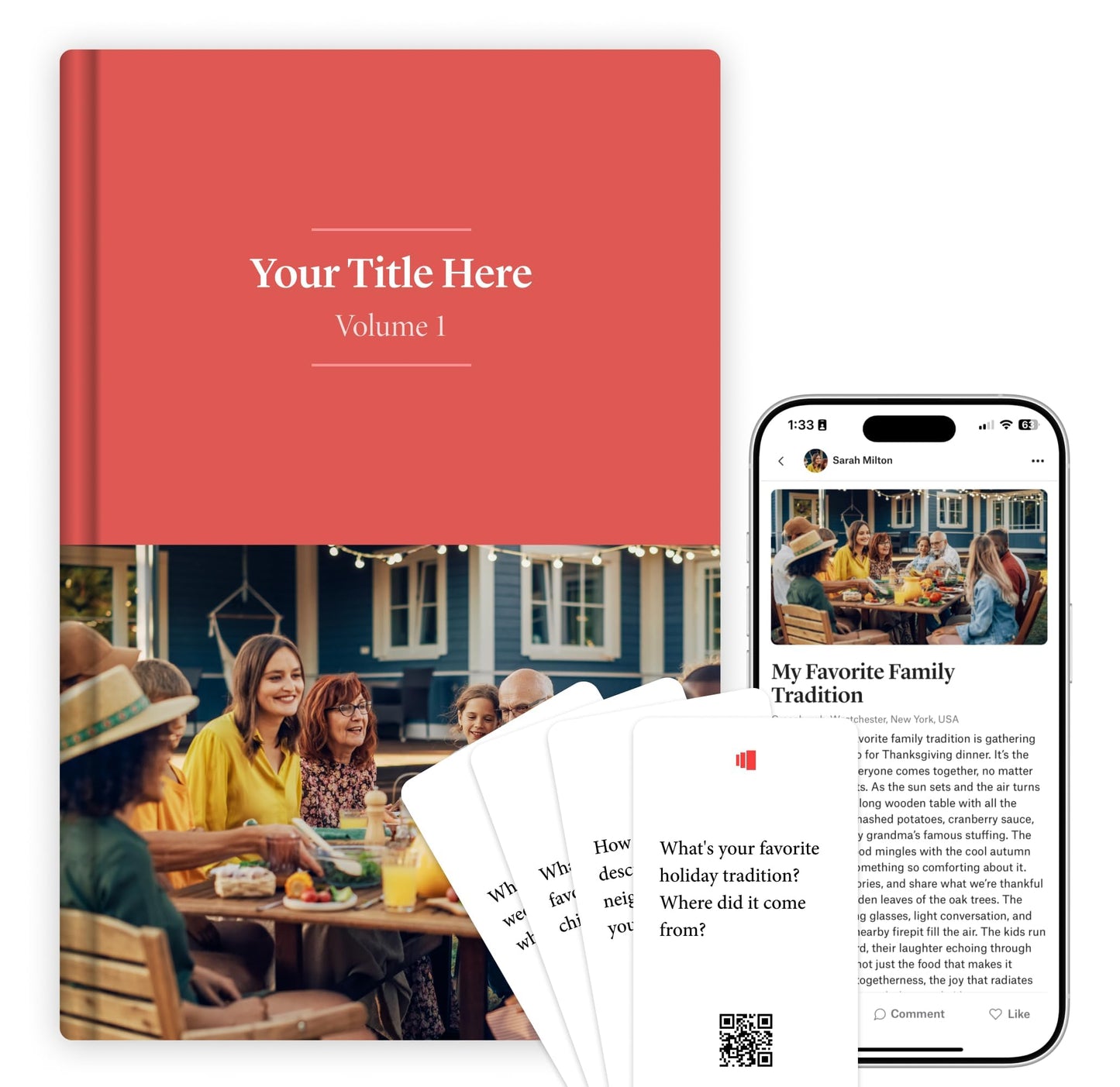 Custom Hardcover Family Memory Keepsake Book + Storied Starter Cards (78 Cards) - Complete Legacy Bundle Gift for Grandparents & Parents - Preserve Family Stories & Memories