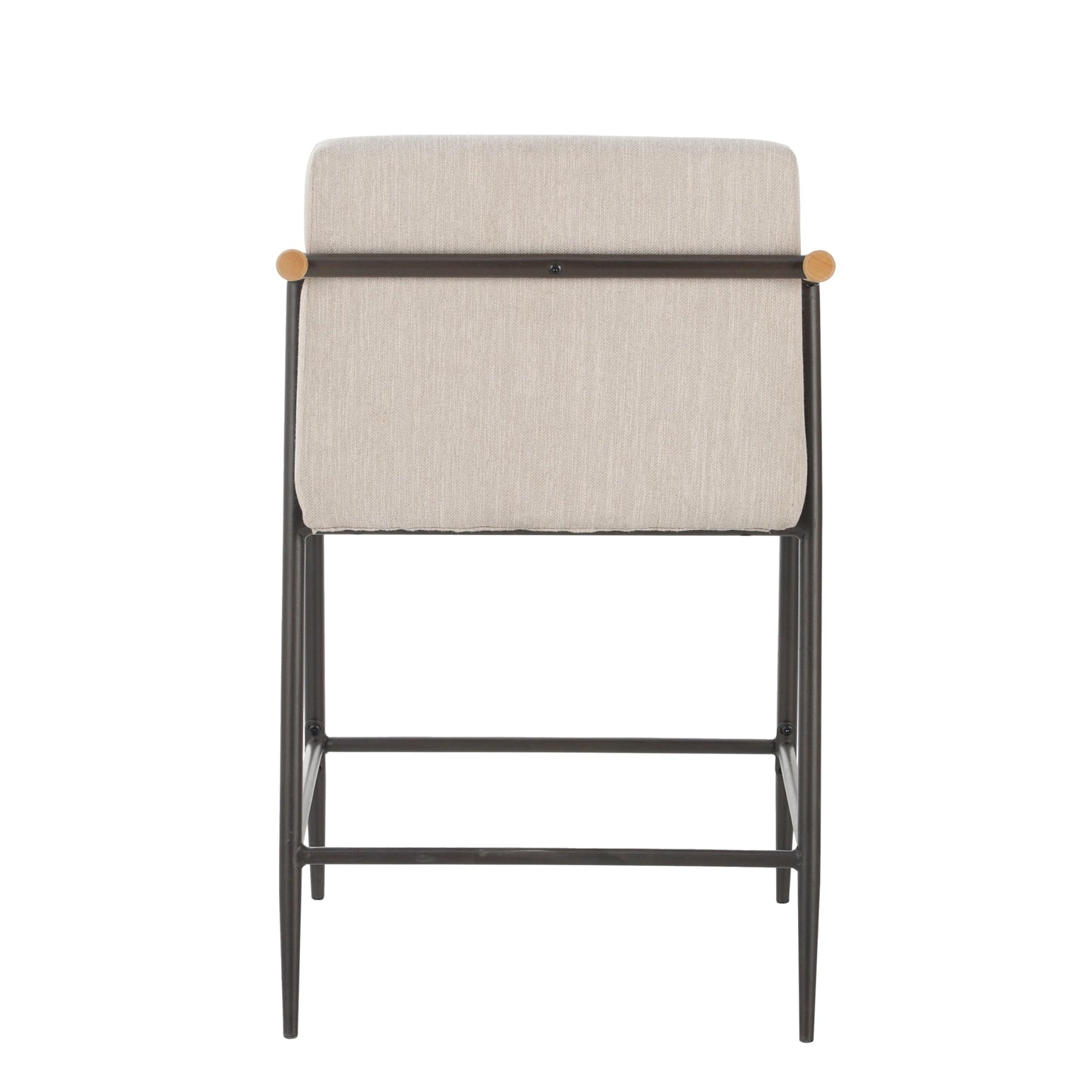 Christopher Knight Home Set of 2 Bever Mid-Century Modern Counter Height Bar Stools, Iron Frame Kitchen Stools, Fabric Upholstered Side Chair with Wooden Armrest and Footrest, Beige+Black+Light Brown