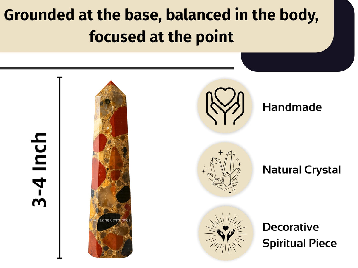 Amazing Gemstone Spotted Jasper Crystal Towers - Natural Healing Crystal Point Obelisk for Reiki Healing and Crystal Grid (3" to 4" INCH)