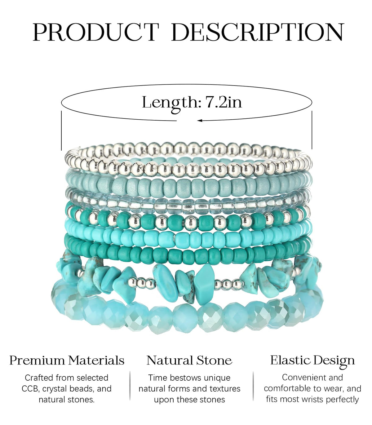 Noessla Boho Beaded Bracelets for Women Stackable Irregular Natural Stone Bead Stretch Bracelet Set 8PCS Costume Jewelry Gifts for Her(Turquoise)