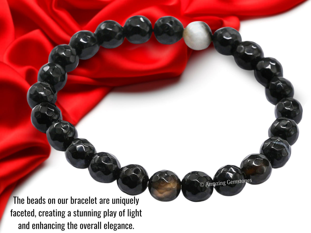 Amazing Gemstone Black Hakik Bracelet for Women - Chakra Mens Bracelet Protection Crystals and Healing Stones - Faceted Beaded Blessing Bracelet Spiritual Meditation Gift Christmas Stocking Stuffers