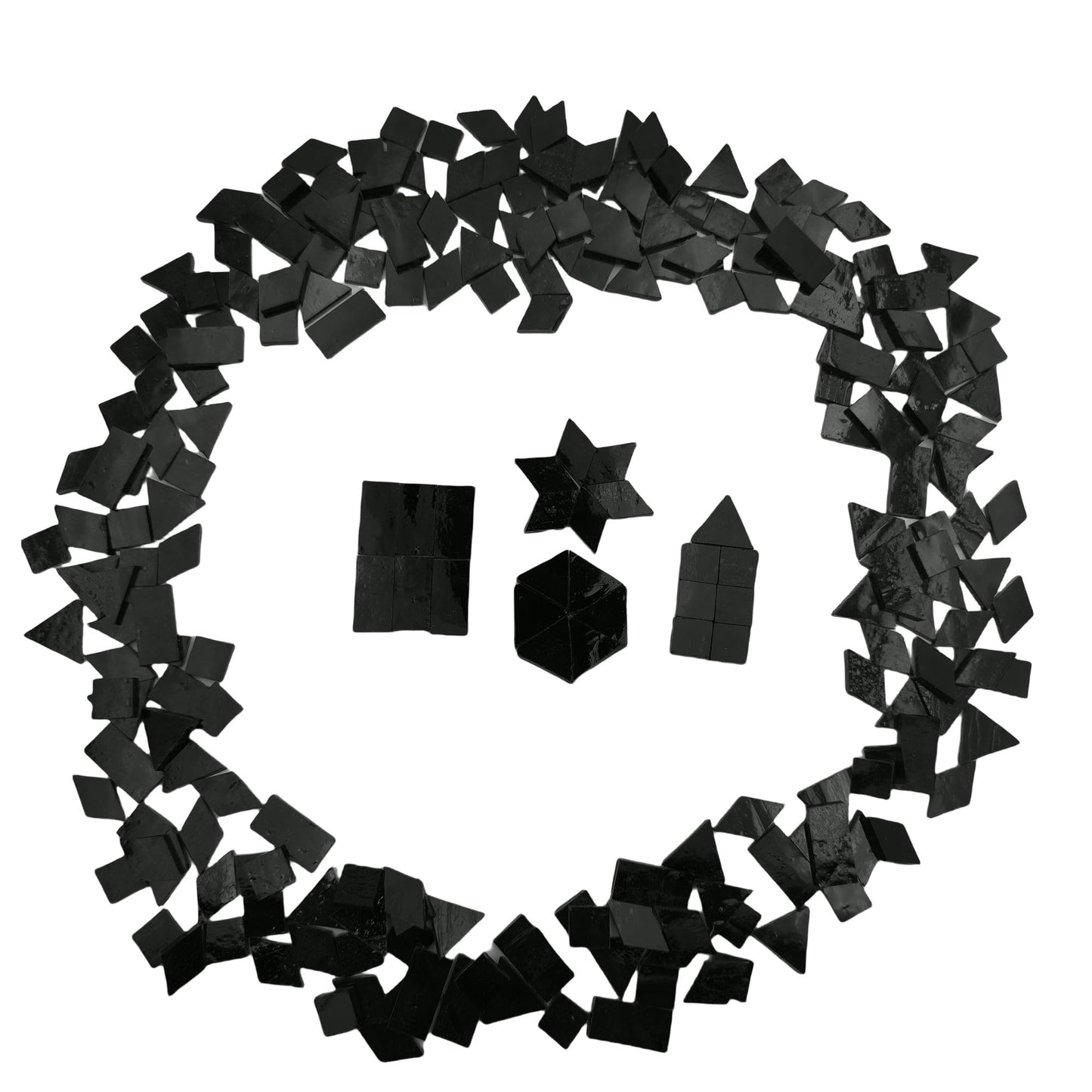 4 Shapes Mixed Glass Mosaic Tiles,Square+Diamond+Triangle+Rectangle 220 PCS Stained Glass Mosaic Pieces for Handmade Art Crafts and Home Decoration (Black)