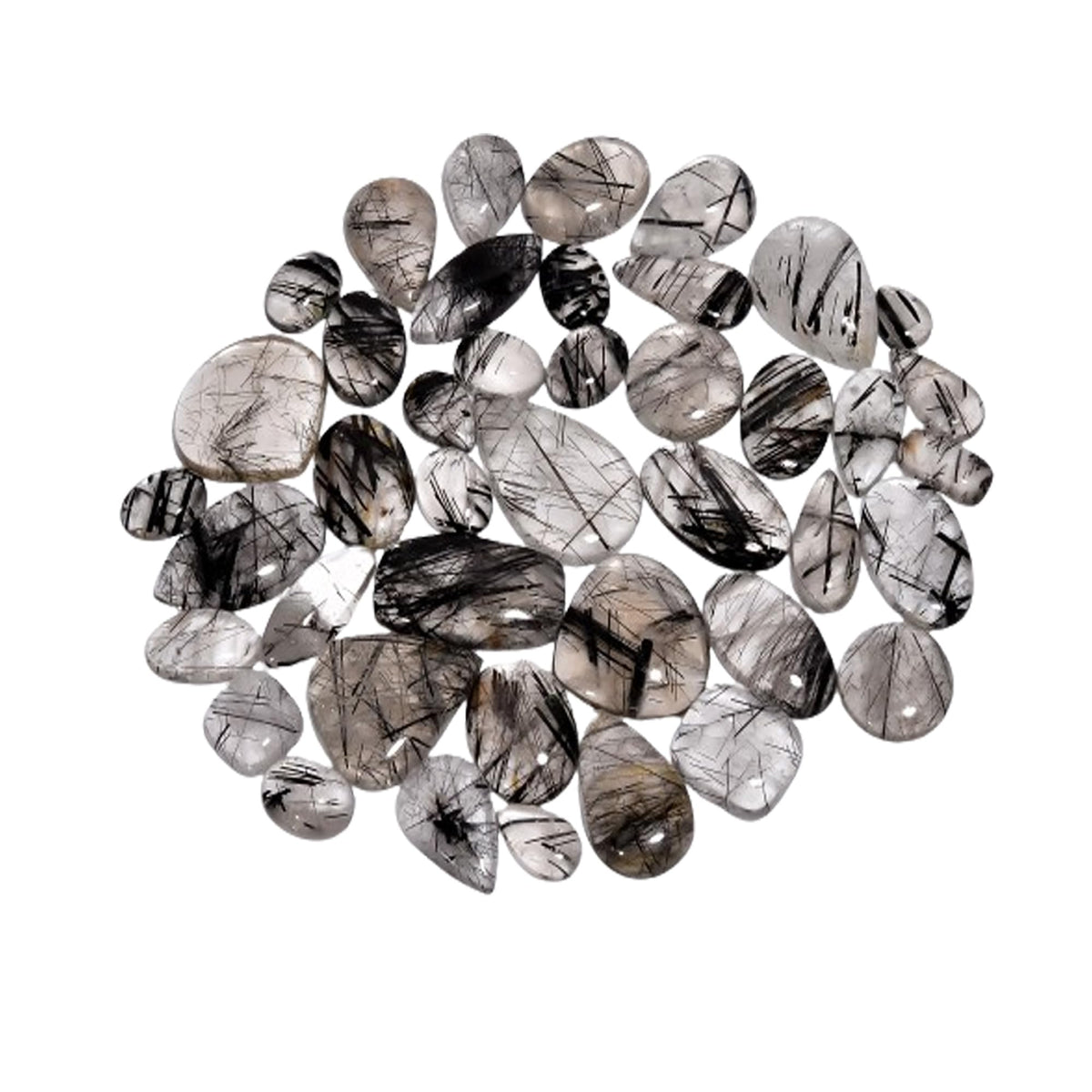 Natural 5, 4 & 3 Pcs Gemstones Cabochons Lot (15–30 MM), Multi Shape Stones for Jewelry Making Supplies Healing Crystals Gems Loose Gemstones (black rutile, 5pcs)