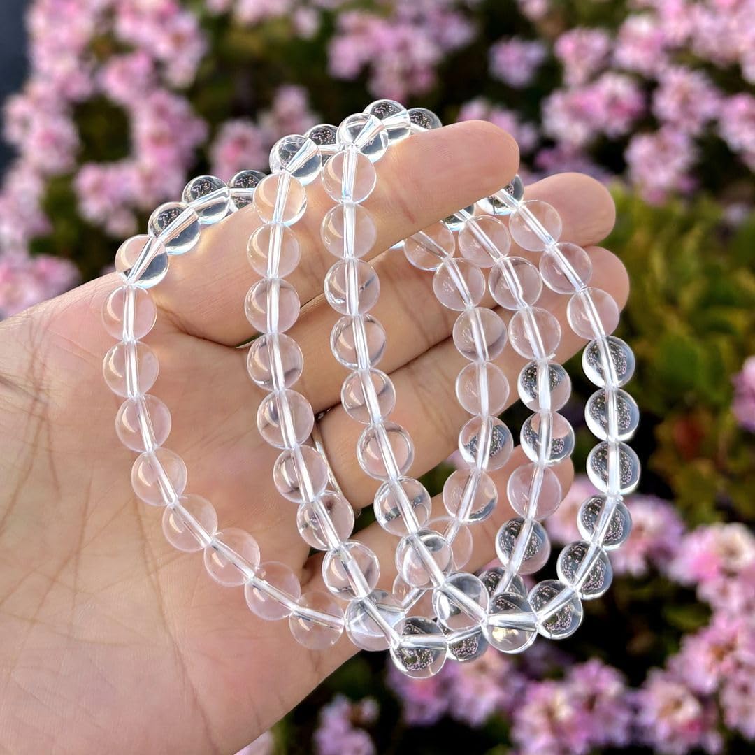 Adabele Real Natural Grade A Clear Crystal White Quartz Bracelet 7.5 inch Stretch Gemstone Beaded Bracelet Chakra Healing Crystal Stone Jewelry Energy Quartz Rock GB8-B15