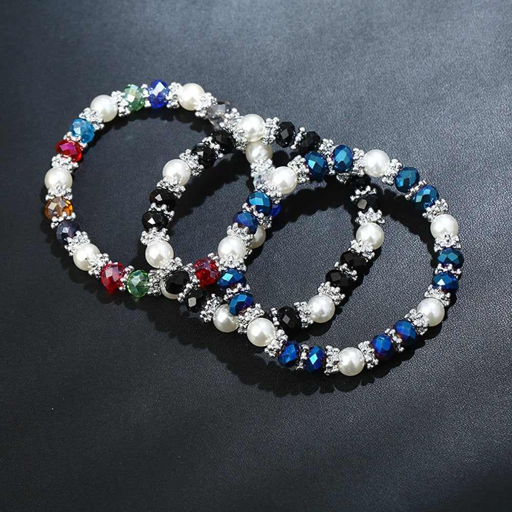Pearl Bracelets for Women,Freshwater Pearls Crystal Bracelet Boho Bracelets Bead Bracelet Gifts (Black)