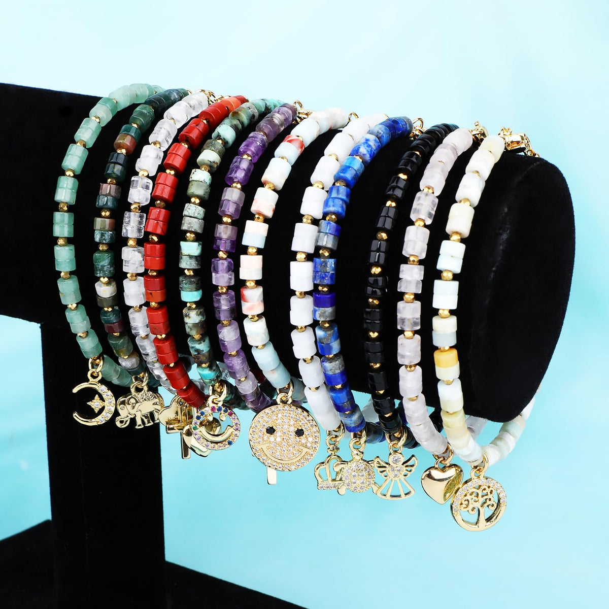 Natural Gemstone Healing Crystal Lapis Dainty Charms Turtle Bracelet Adjustable Chain Extender Minimalist Jewelry