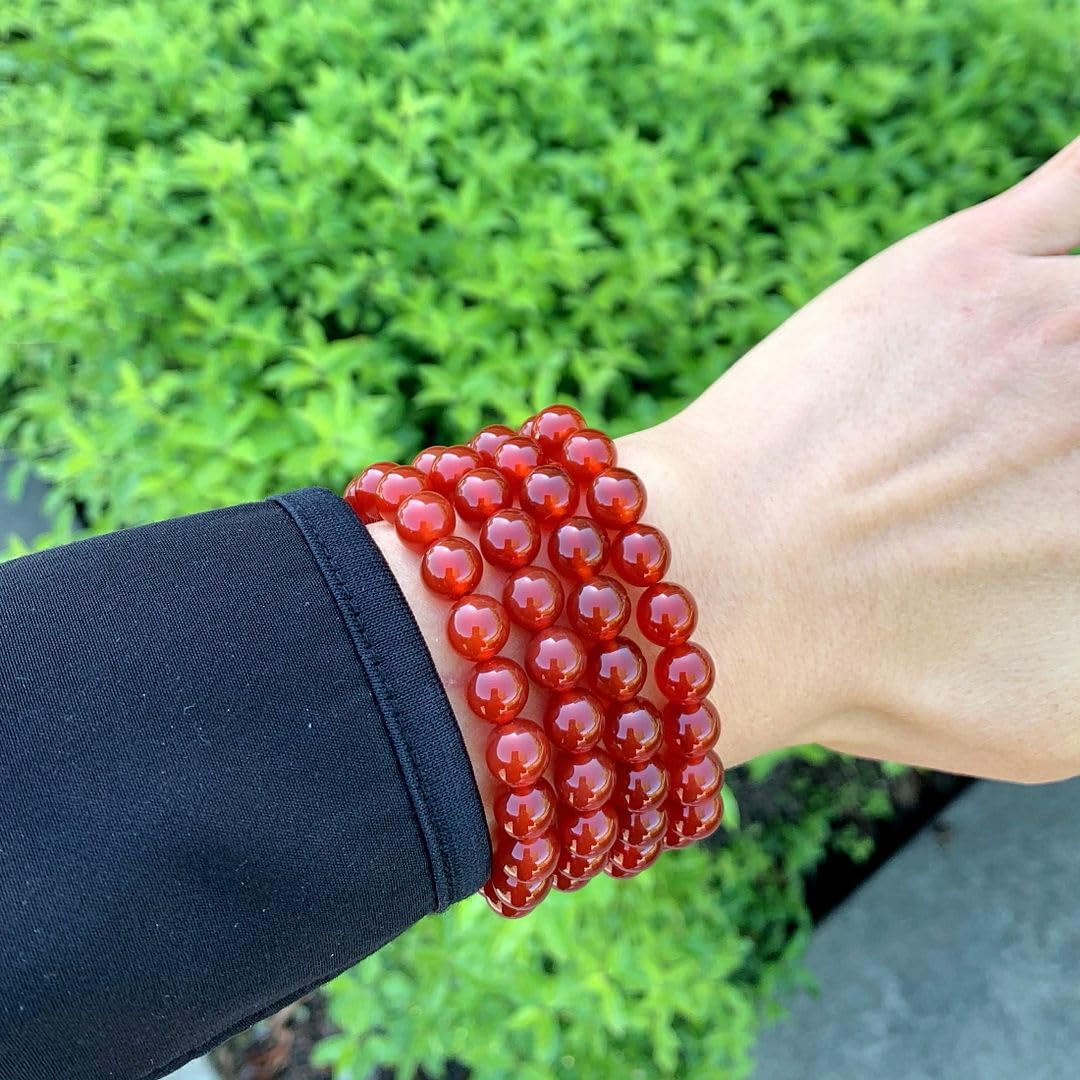 Adabele Real Natural Carnelian Red Agate Bracelet 7.5 inch Stretch Red Gemstone Beaded Bracelet Chakra Healing Crystal Stone Jewelry Women Mom Gift (Unisex) GB8-B29