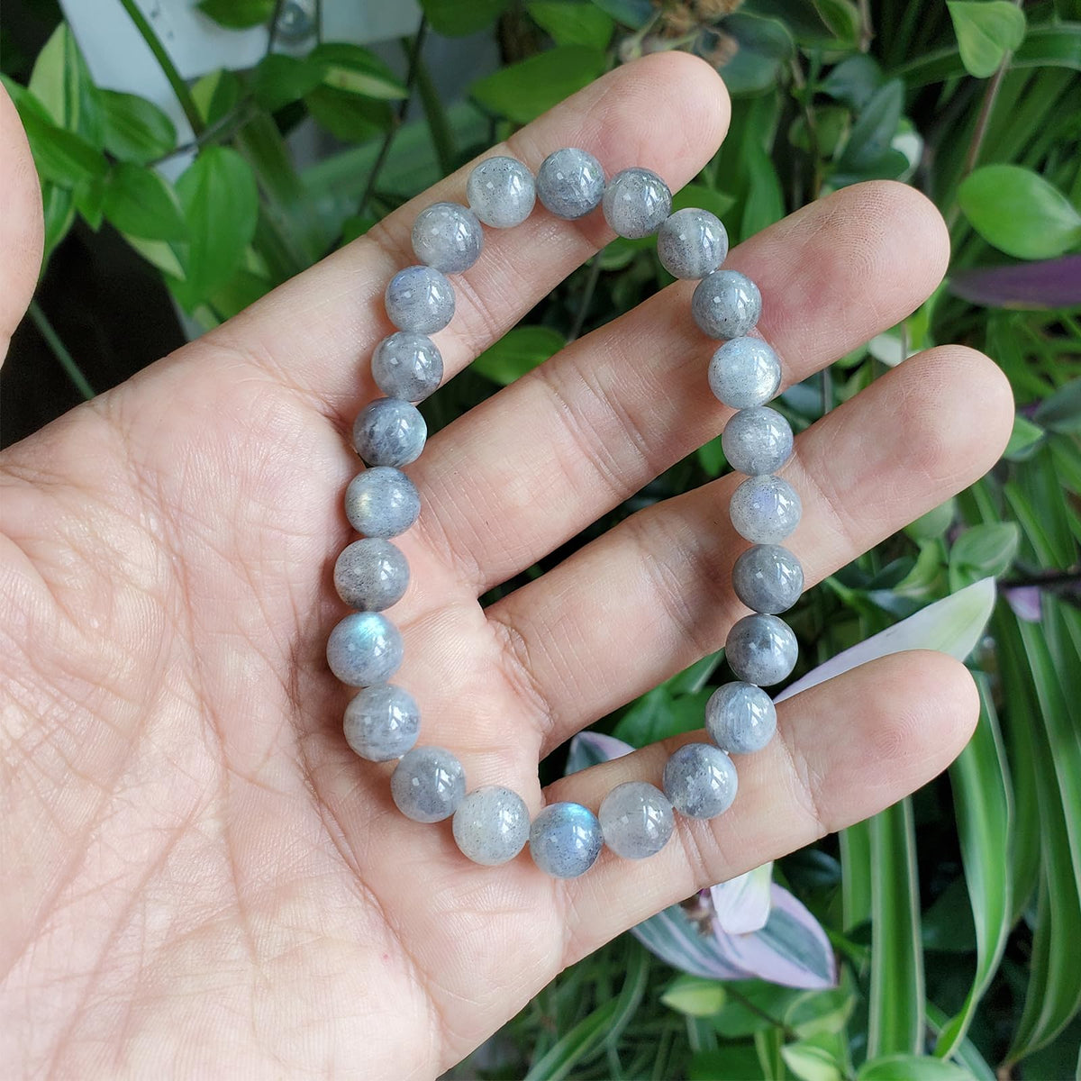 chengmu 8mm Grey Moonstone Stretch Bracelet Round Stone Beads Semi Gemstone for Crystal Beaded Elastic Bracelet 7.5"