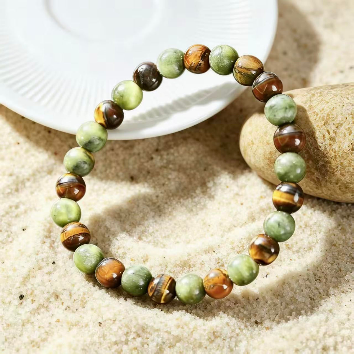 Adjustable Crystal Money Bracelets for Women Aventurine & Tiger-Eye Stone Beaded Bracelet Wealth Attraction Feng Shui Good Luck Elastic Bracelets Natural Healing Protection Jade Spiritual Jewelry (Wealth-Luxury)