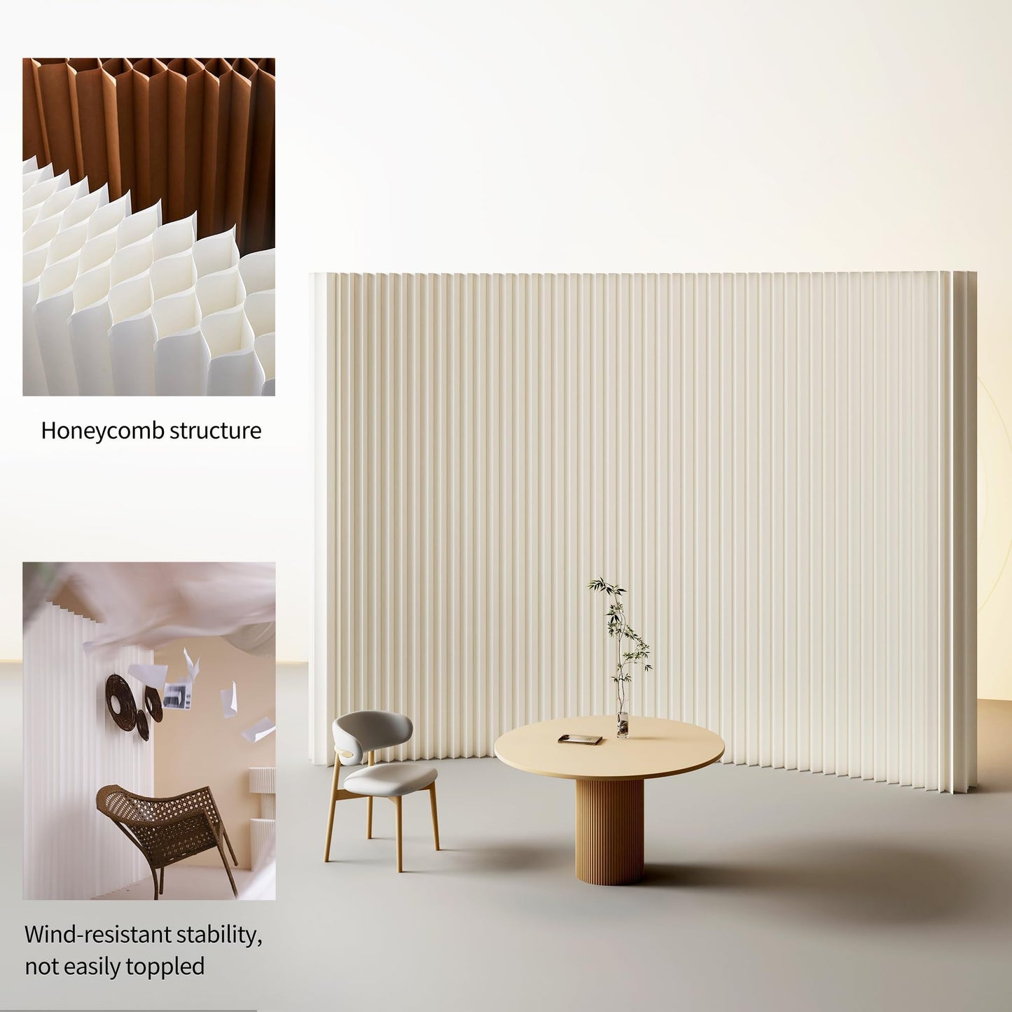 Paper Room Divider, Folding Privacy Screen Lightweight Stretchable Accordion Room Divider Wall, Portable Paper Wall Divide for Home, Office, Clothing Shop (White, L：158in x W: 17in x H：95in)