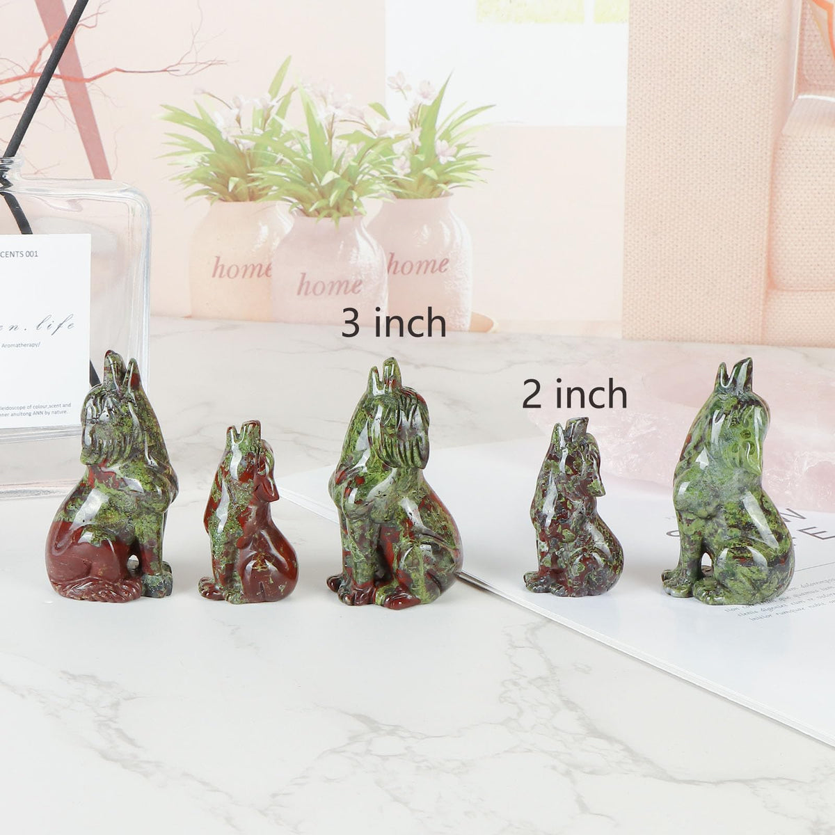 Artistone Dragon Bloodstone Wolf Statue 3 inches Howling Wolves Figurine Ornament for Home Decor Healing Crystal Animal Sculpture with Gift Box