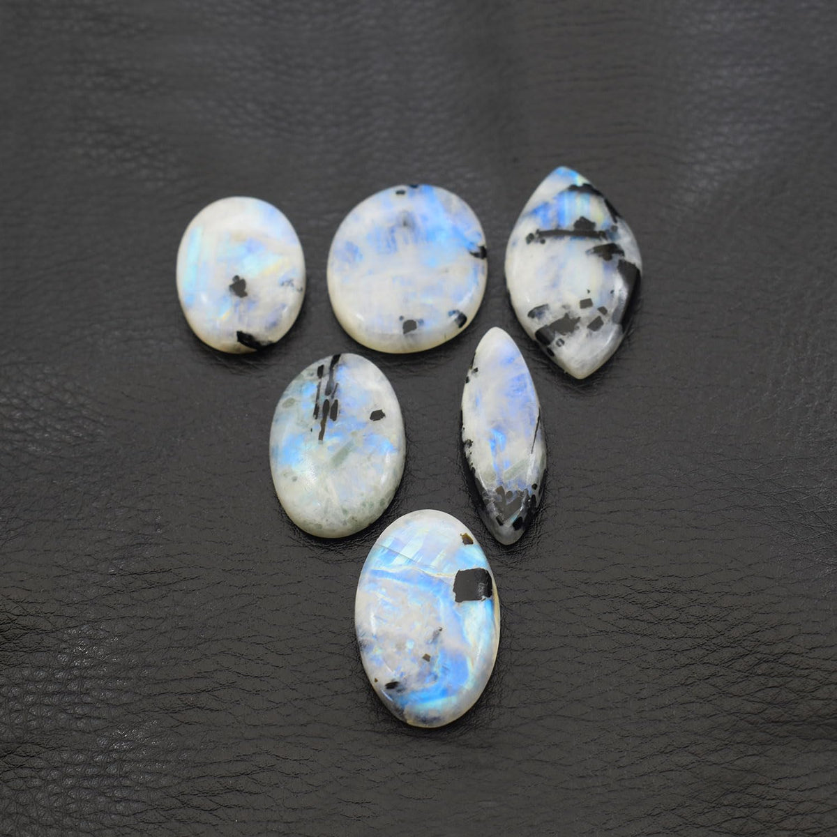 Natural 5, 4 & 3 Pcs Gemstones Cabochons Lot (15–30 MM), Multi Shape Stones for Jewelry Making Supplies Healing Crystals Gems Loose Gemstones (Tourmilated moonstone, 4pcs)