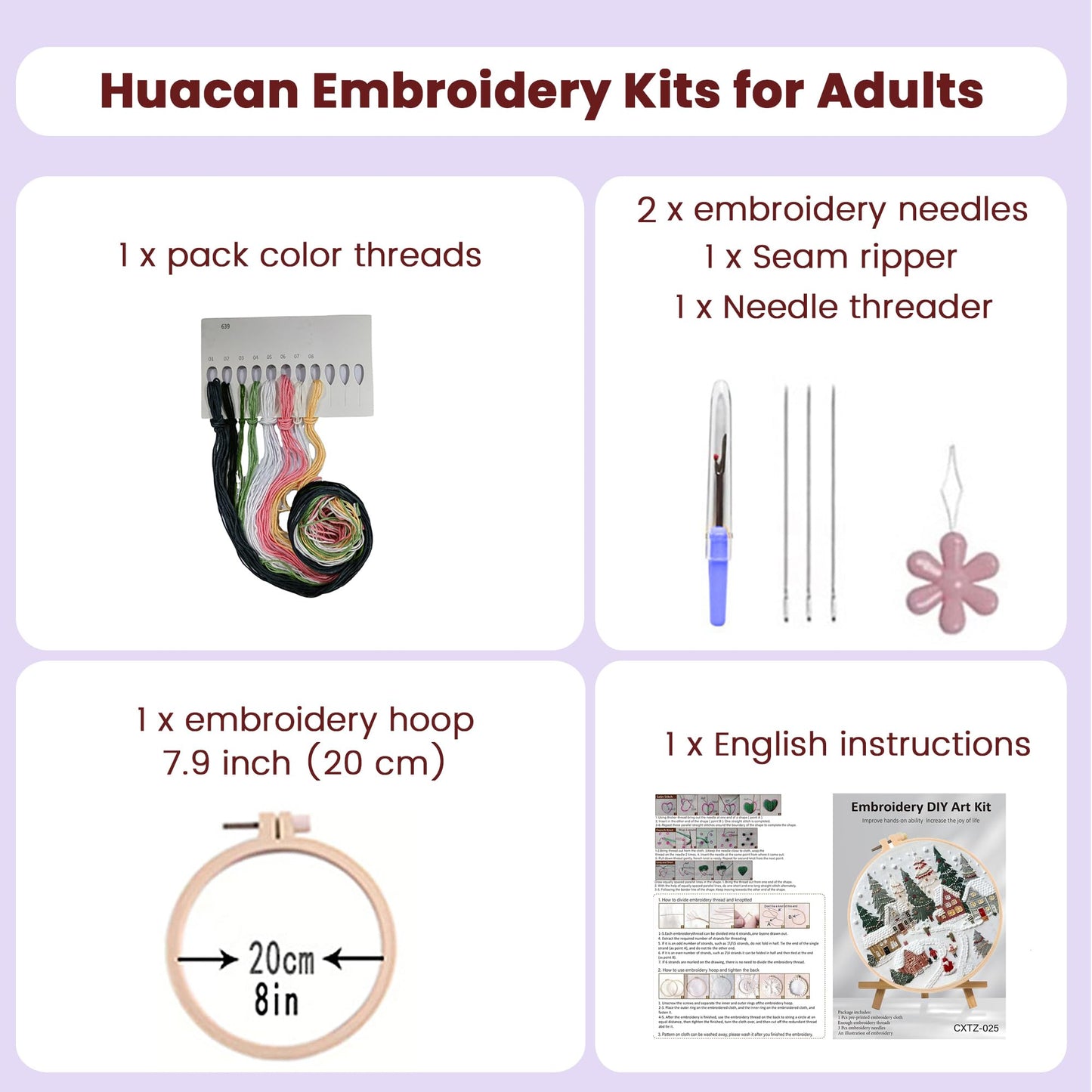 Huacan Embroidery Kits for Adults Beginner DIY Cross Stitch Stamped Christmas Tree Pattern Stitching Sewing Kit 1 Piece 7.8 x 7.8 Inch