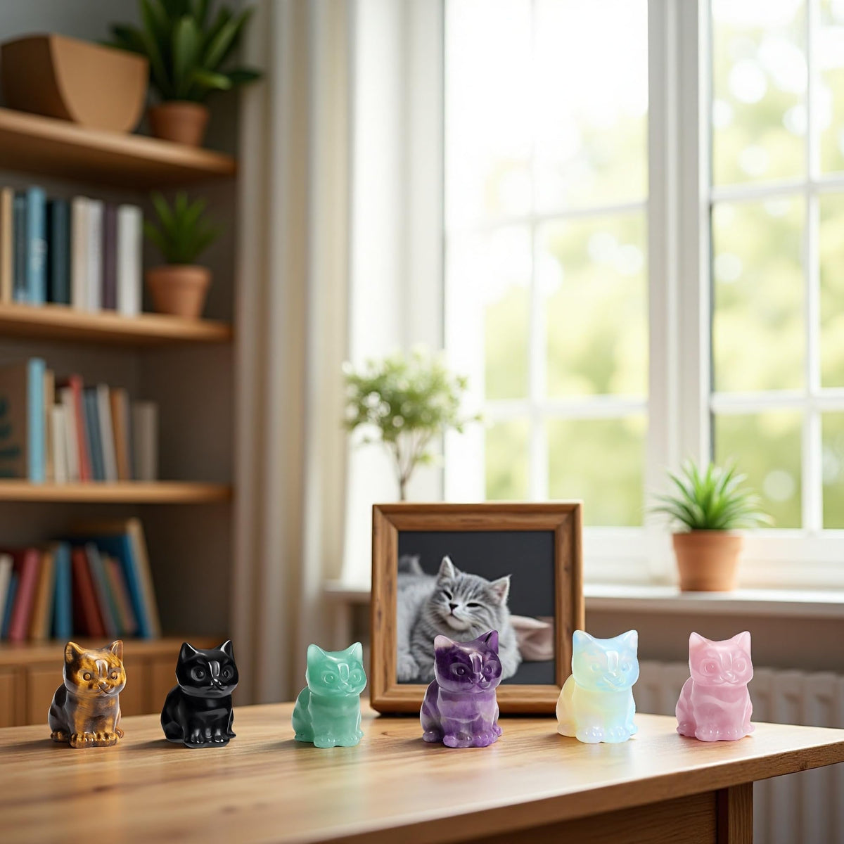 CrystalTears Black Obsidian Crystal Cat Figurine Carved Healing Crystal Gemstone Cat Lucky Cute Stone Cat Statue for Home Office Desk Meditation Decor Gifts for Women Men Cats Lover Christmas