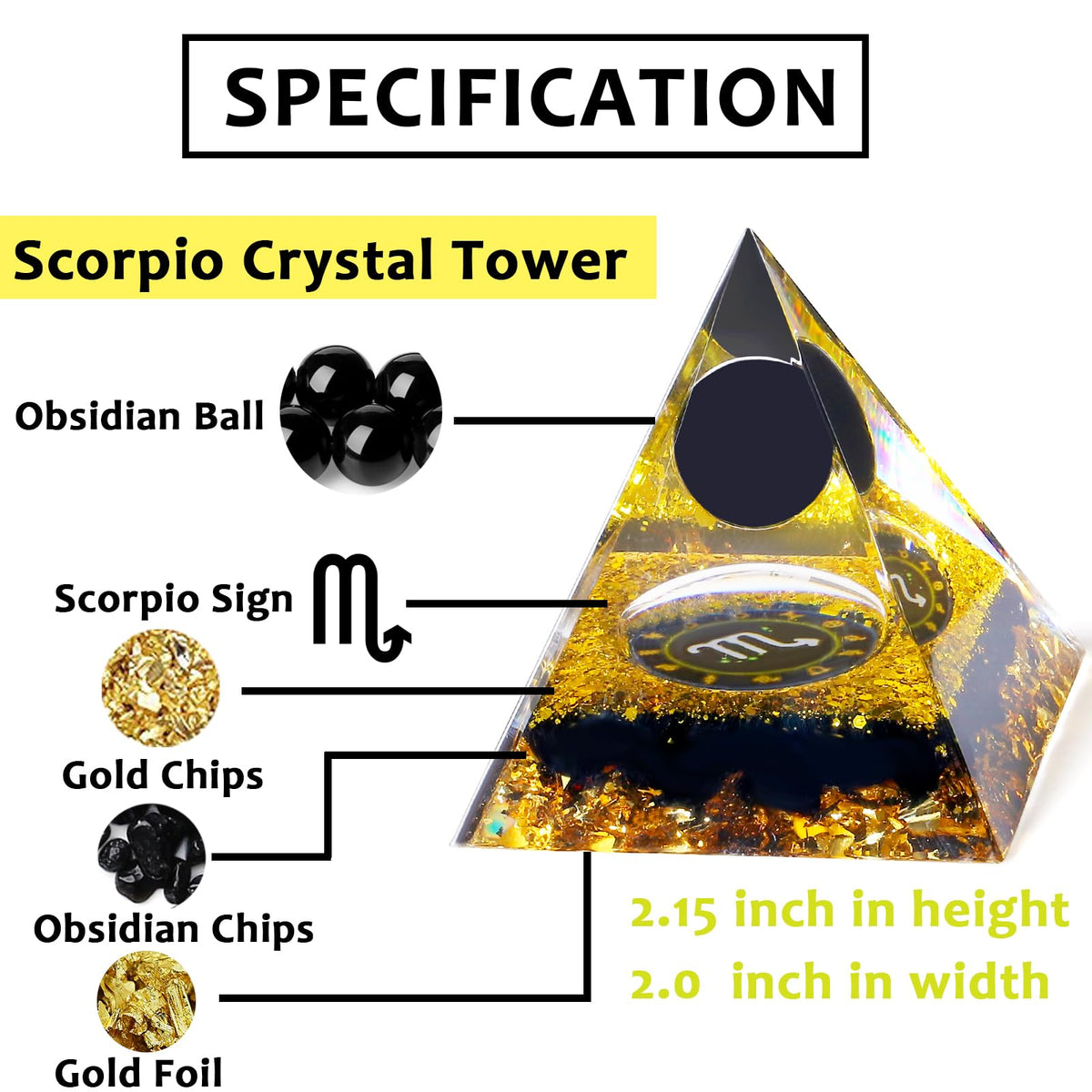 YATOJUZI 12 Zodiac Scorpio Birthday Gifts for Women Men Black Obsidian Healing Crystals Natural Crystal Stones Gemstones Orgonite Chakra Reiki Lucky Energy Decor for Office Desk Decorations
