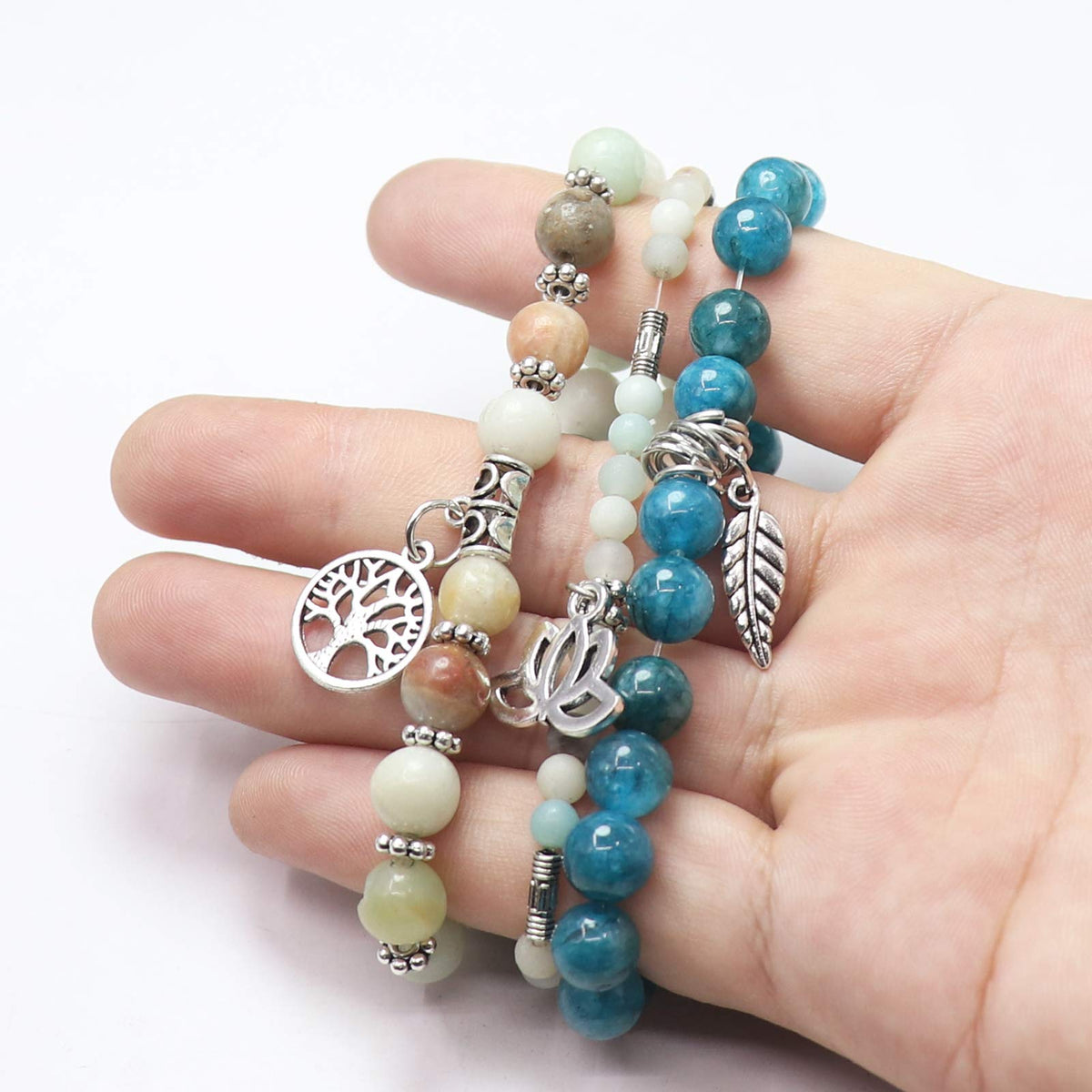 UEUC Tree of Life Yoga Healing Stone Bracelets,Multilayer Lotus Chakra Stone Reiki Bracelet Sets,Anxiety Crystal Natural Stone,for Women Stress Relief