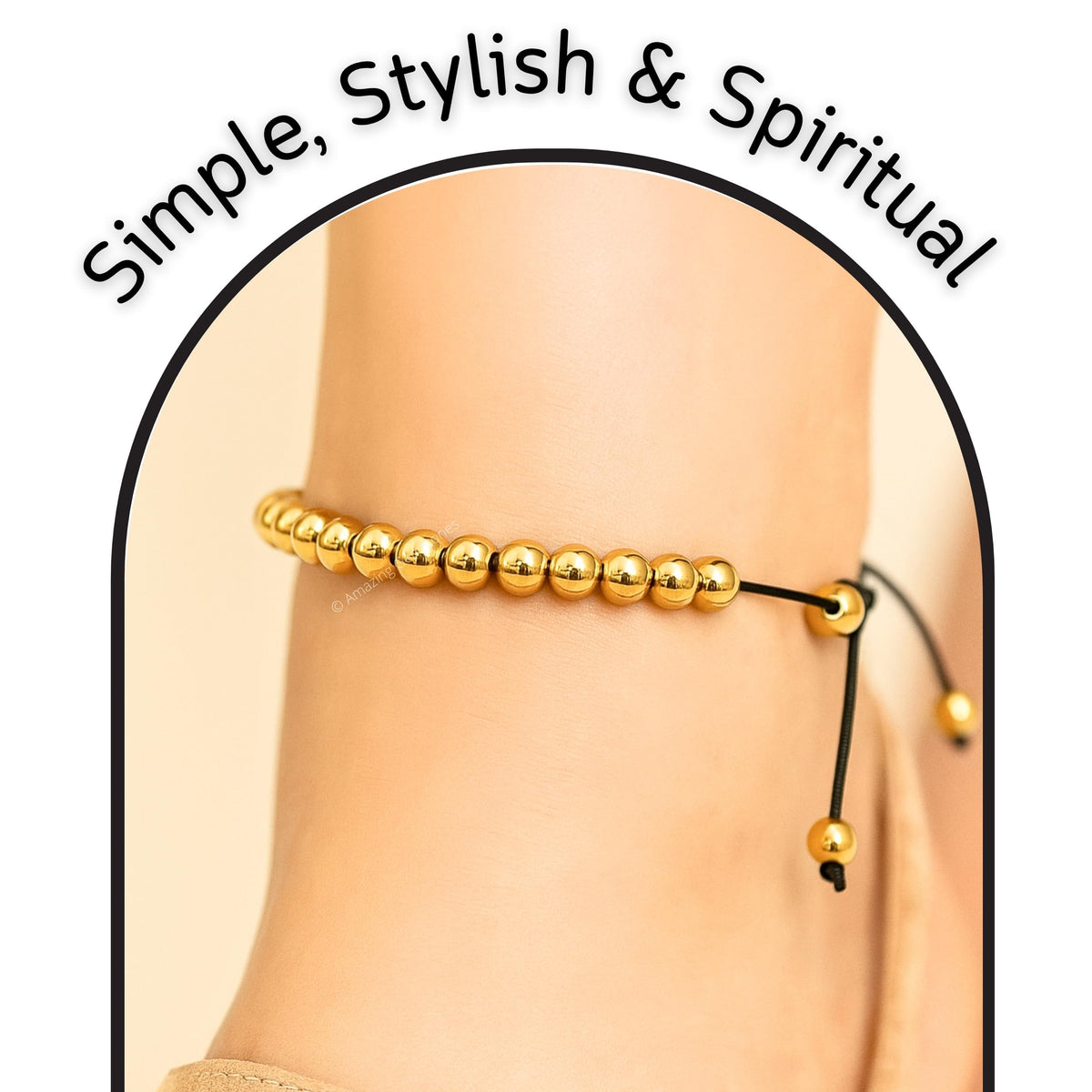 Amazing Gemstone Golden Hematite Anklet Ankle Bracelets for Women - Waterproof Beaded Healing Crystal Anklets, Plus Size Chakra Gemstone Bead Anklet (Stretchy Adjustable - Plain)
