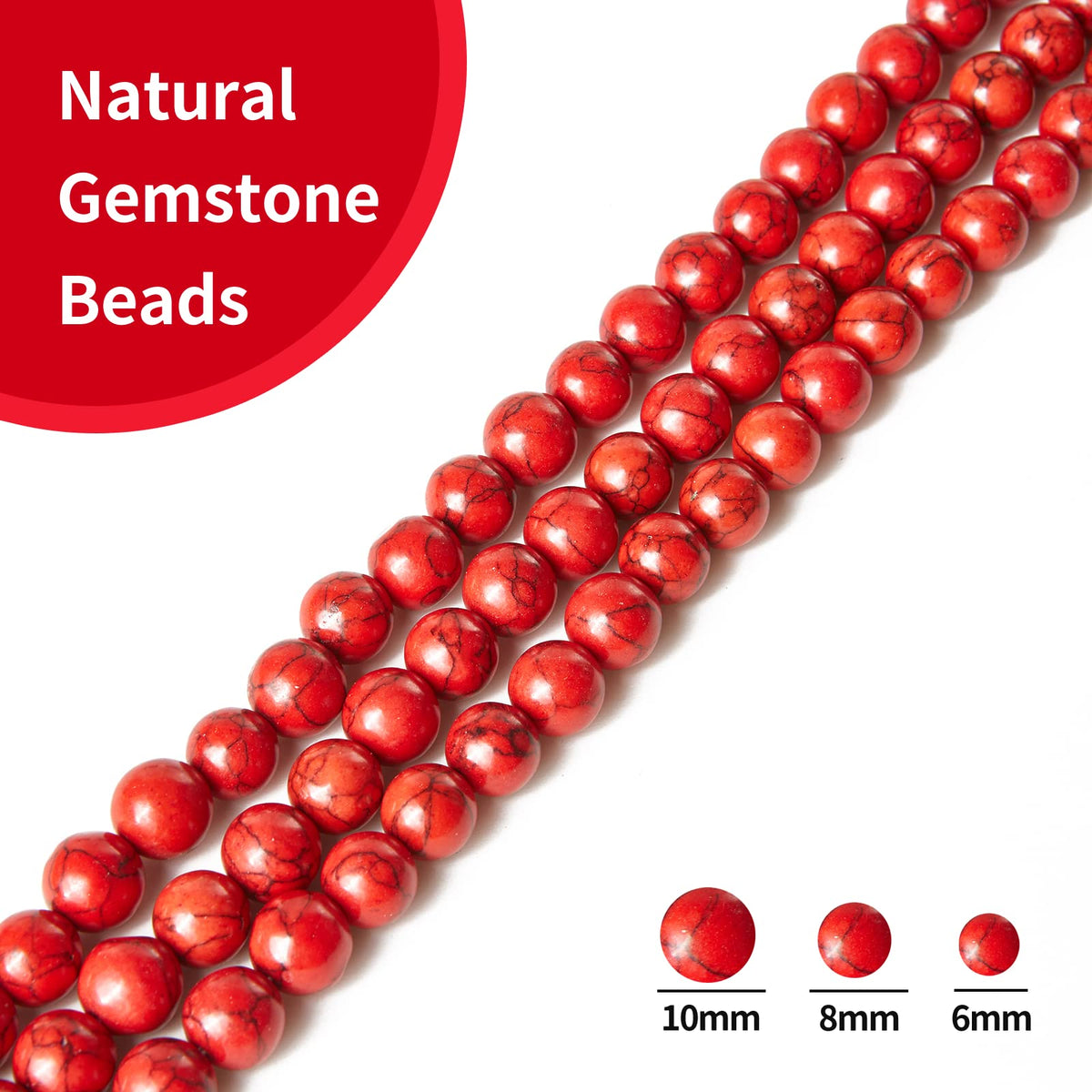 35pcs 10mm Natural Red Turquoise Beads Gemstone Beads Round Loose Beads for Jewelry Making