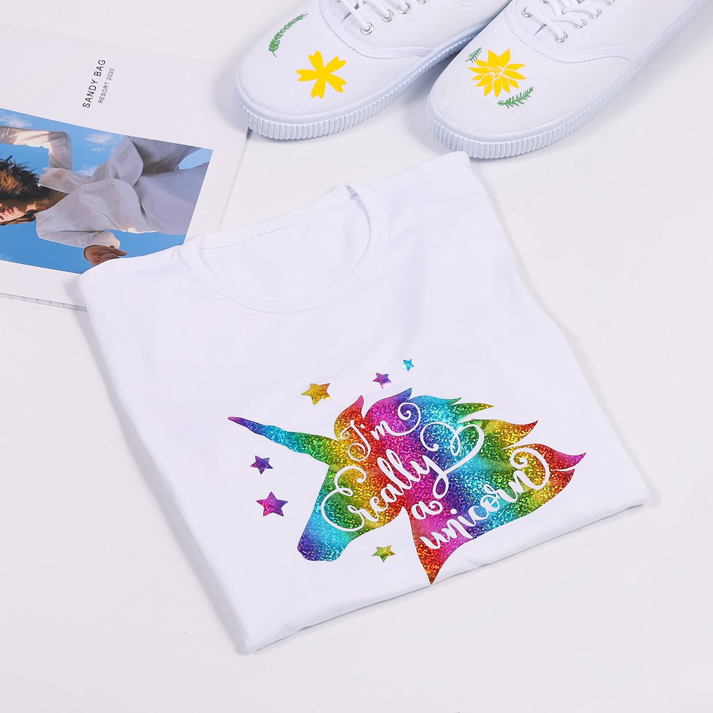VINYL FROG Rainbow Holographic Heat Transfer Vinyl 12''x5ft Rainbow Glitter HTV Iron on Vinyl for T-Shirts, Holographic Vinyl Roll Pattern Vinyl for DIY Fabric Designs, Stretchable & Washable