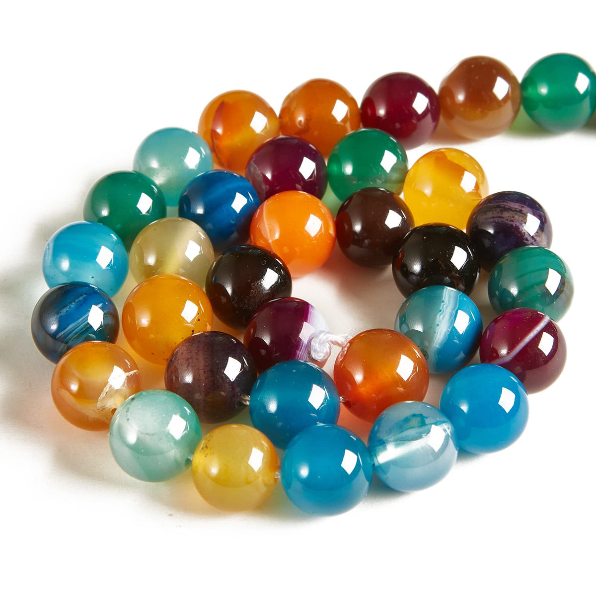 60pcs 6mm Multicolor Stripe Agate Beads Natural Gemstone Beads Round Loose Beads for Jewelry Making