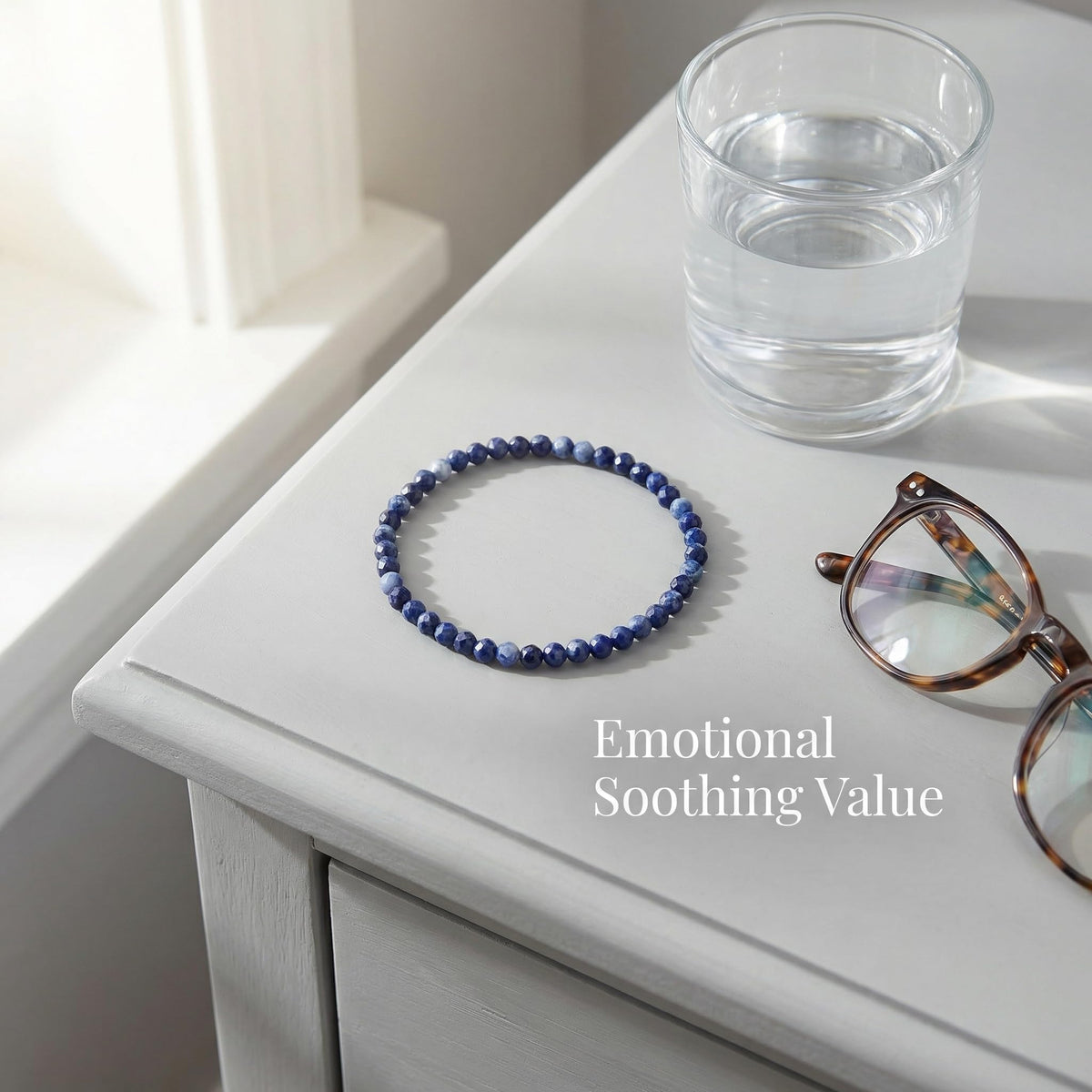 Angelstones Natural Blue Sodalite Gemstone Small Beaded Stretch Bracelet, 4mm Faceted Round Beads, Crystal Healing Bracelet for Women