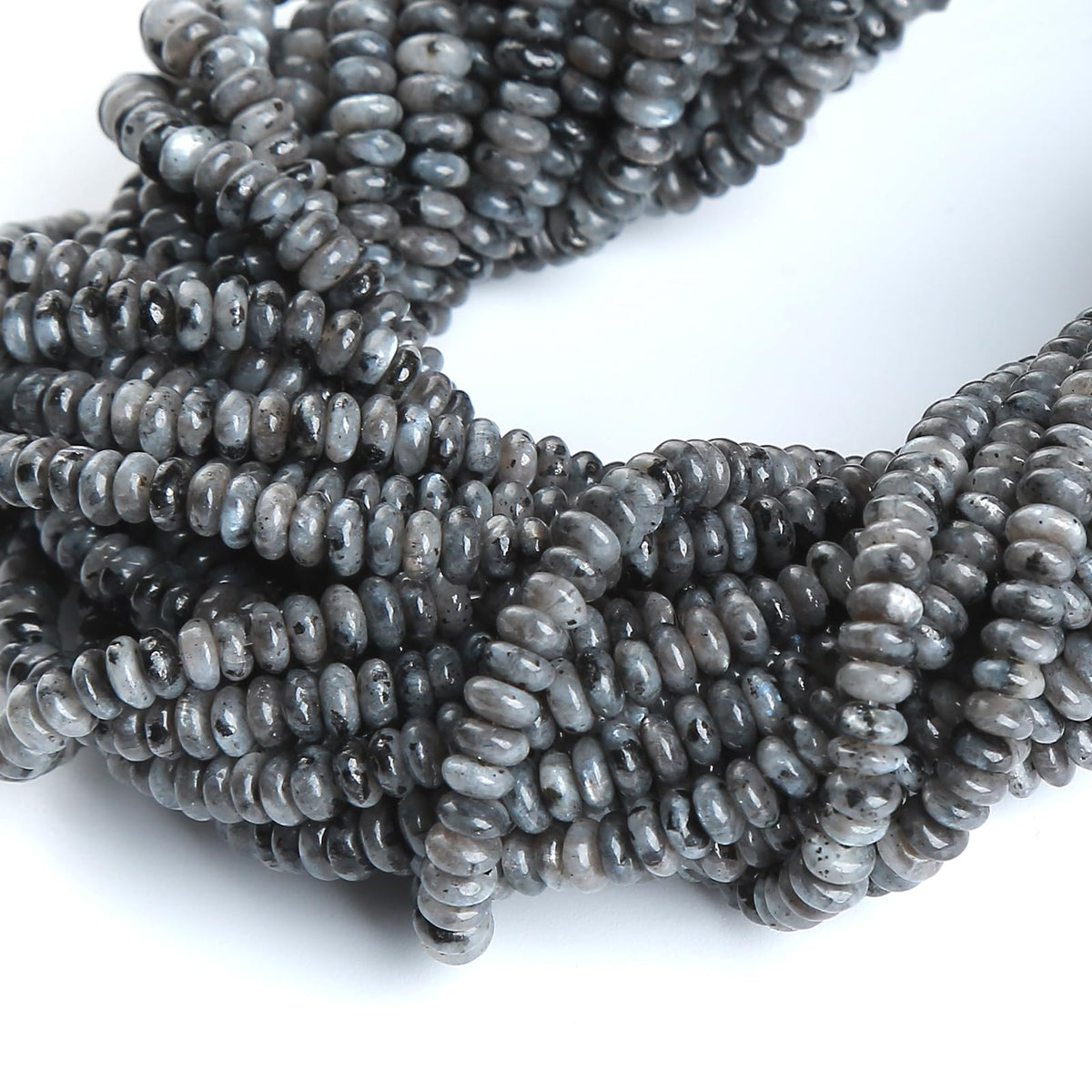 150PCS 2x4mm Natural Black Labradorite Stone Rondelle Beads Abacus Disk Stone Beads Round Loose Spacer Gemstone Beads for DIY Bracelet Necklace Jewelry Making