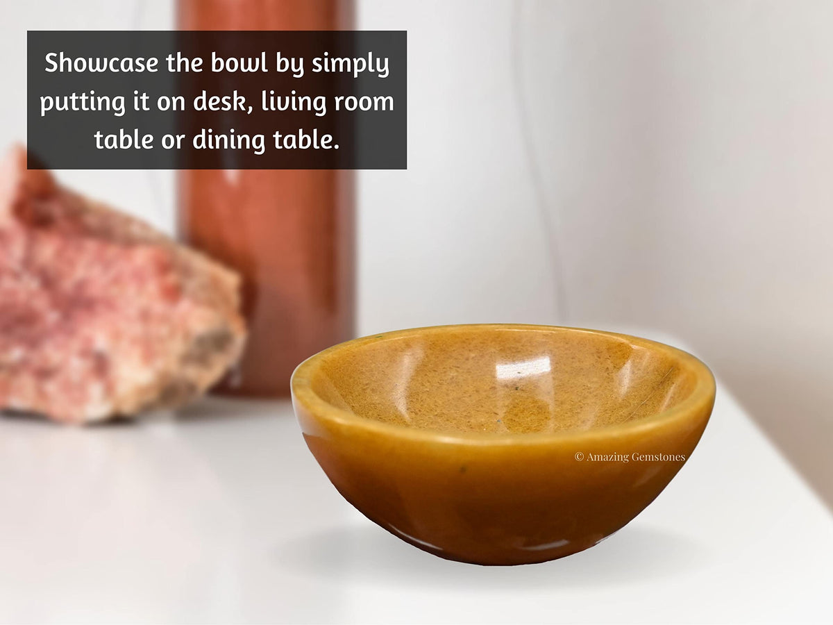 Yellow Jasper Crystal Bowl - 2 Inch Decorative Bowls for Room and Home Decor - Gemstone Healing Crystals for Elegant Display, Positive Energy Balance and Gift
