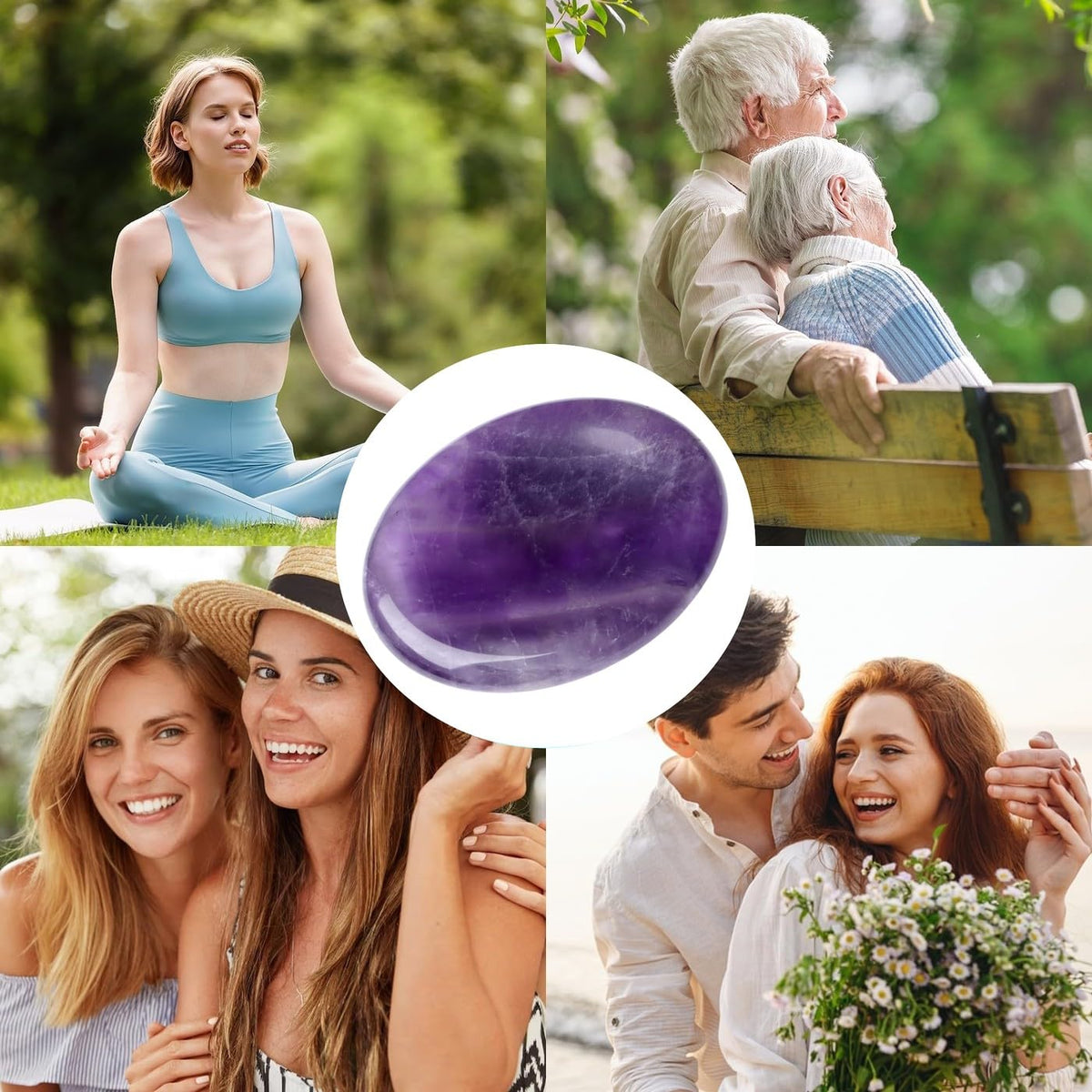 NUKAYAI Thumb Worry Stone Amethyst Crystal Rock Crystals and Healing Stones Oval Natural Fidget Meditation Accessories Gemstones Trinkets Pocket Stress Relief Gifts Anxiety Relief Items for Women Men