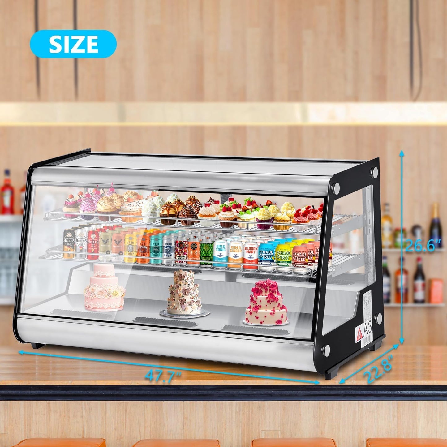 PeacefulHues Commercial Display Refrigerator 6.9 Cu Ft, Countertop Refrigerated Display Case with LED Lighting for Bakery, Cafe, 110V/190W