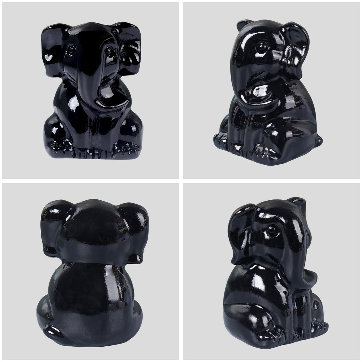 Ytbeoxk 2 Inch Crystal Elephant Decor Statues, Black Obsidian Cute Sitting Elephant Figurines, Reiki Healing Crystal Carved Animal Statues, Home Office Desk Hand Carved Decor Gifts for Women
