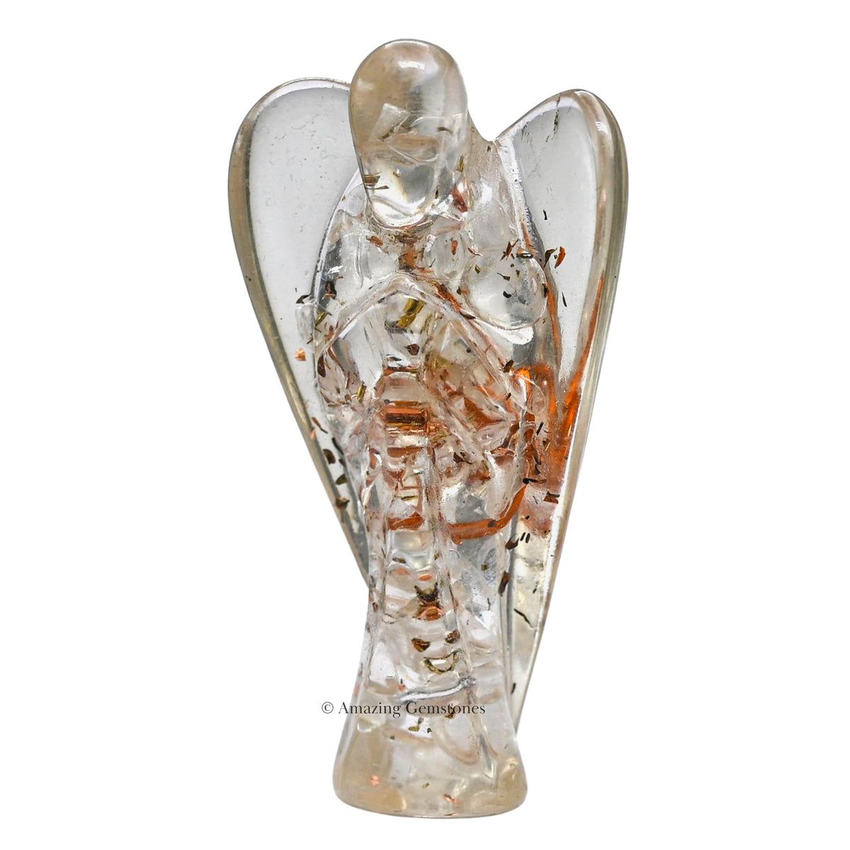 Amazing Gemstone Clear Quartz Guardian Angel Figurine Pocket Crystal Angel for Protection - Orgone Guardian Angel with Orgonite Layer and Natural Crystal for Healing Gift (2 Inch, Organite)