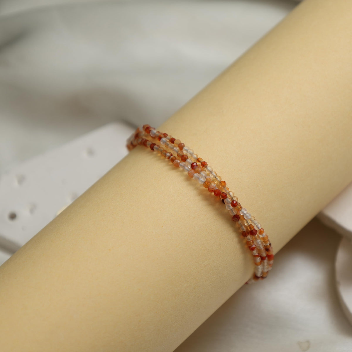 Gempires Multi Strand Beaded Bracelet Shaded Carnelian Gemstone Jewelry Hypoallergenic 8 Inch Gold Plated Lightweight Crystal Everyday Wear Jewelry