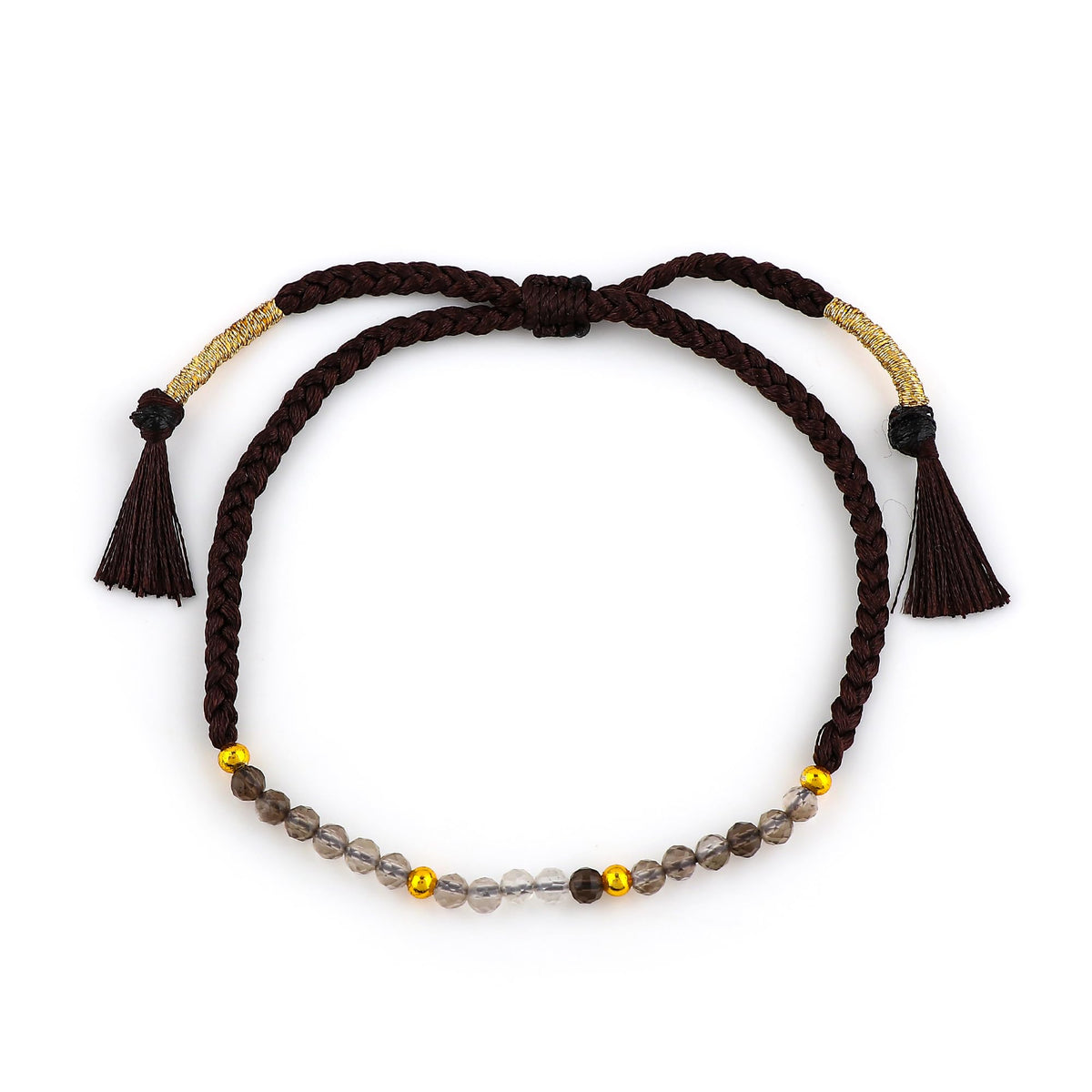 GEMSYMPHONY Smoky Quartz Gemstone Beads Braided Bracelet – 3.5mm Natural Stone Beads, Handmade Adjustable Braided Rope Bracelet, Healing Crystal Jewelry for Men & Women, Unisex Boho Gift