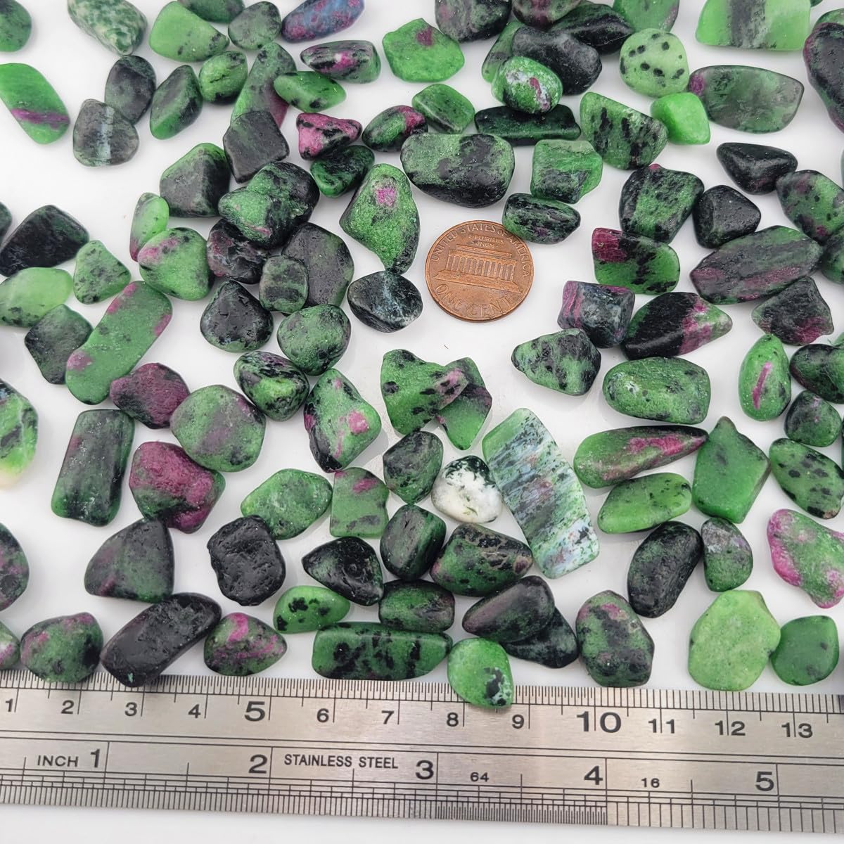 1,000 Carats Ruby in Zoisite Handpicked Tumbled Stones Crystals Chips Bulk Pocket Stones for Healing, Reiki, Meditation, Witchcraft and Home Decorations (Ruby in Zoisite)